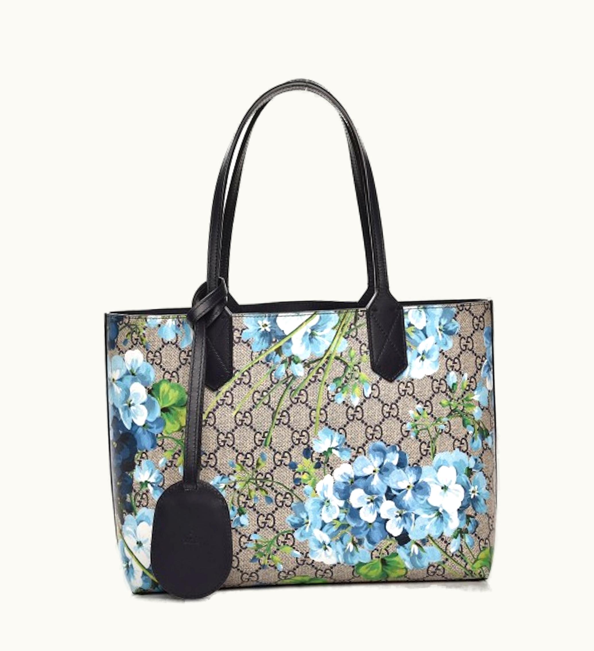 Gucci Gucci Tote Reversible Small Blooms GG Coated Canvas Leather Blue