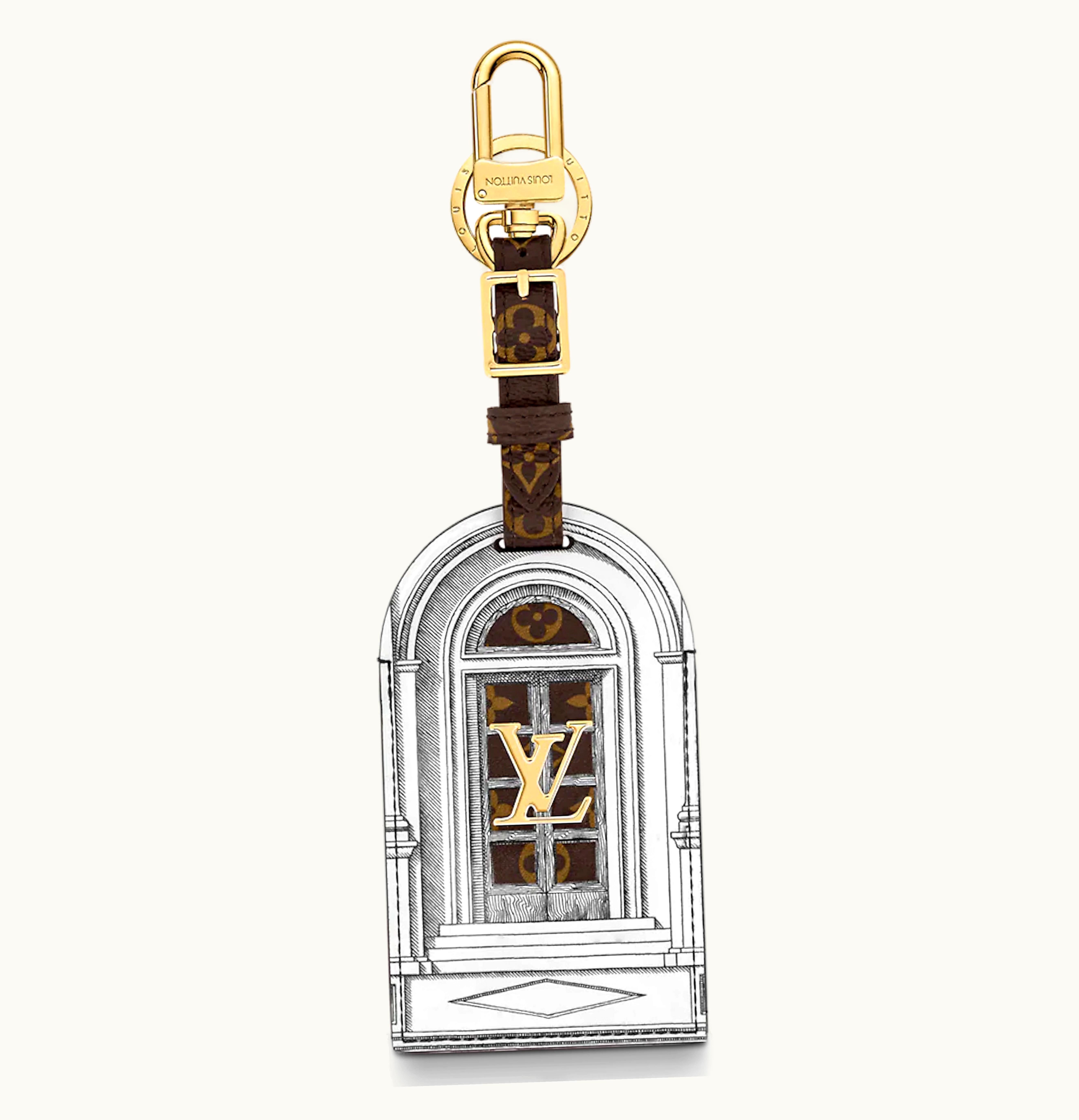 Louis Vuitton Louis Vuitton X Fornasetti Architettura Luggage Tag Key Holder Monogram Brown