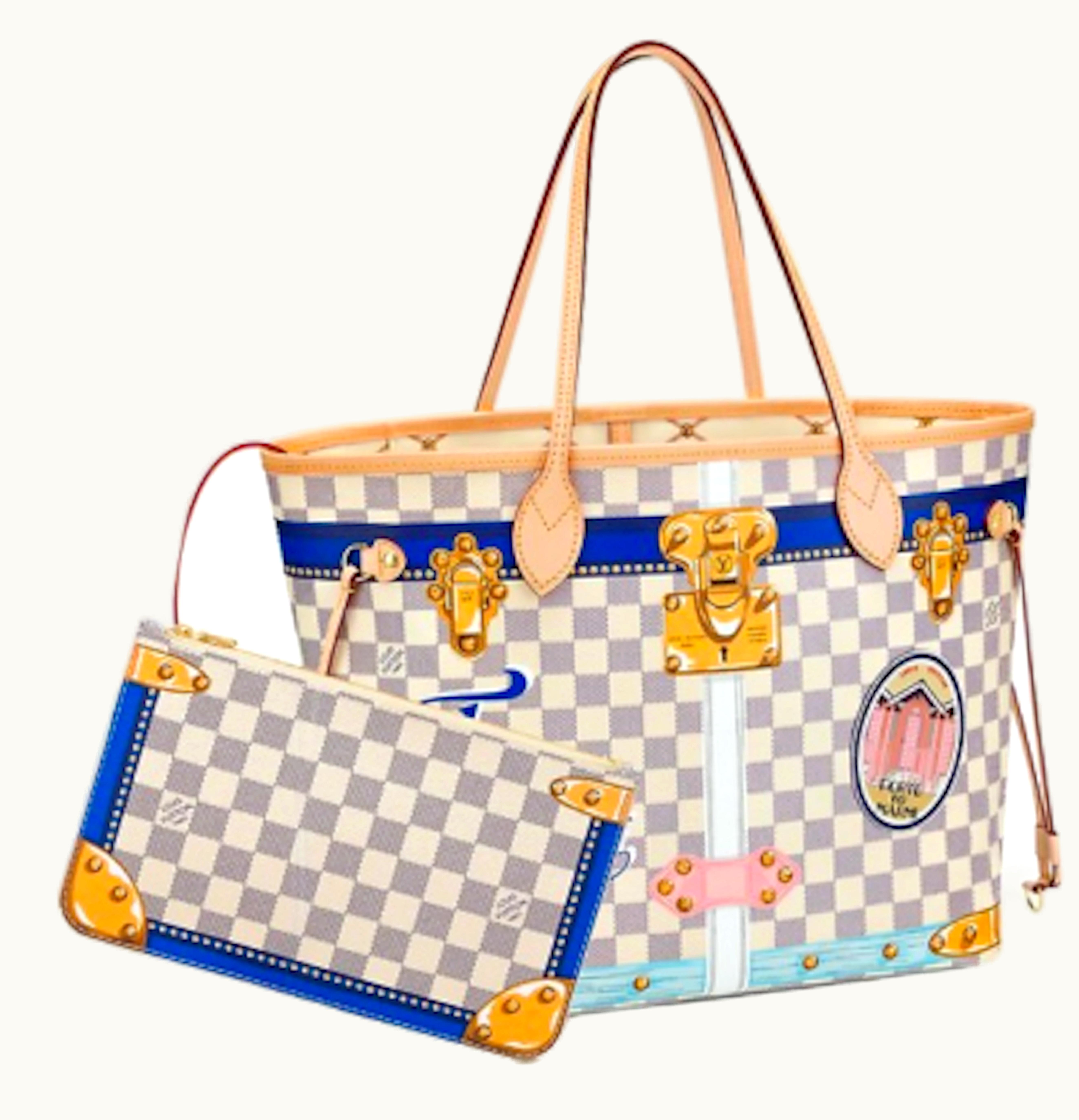 Louis Vuitton Louis Vuitton Neverfull Damier Azur Summer Trunks Forte Dei Marmi MM Beige Lining