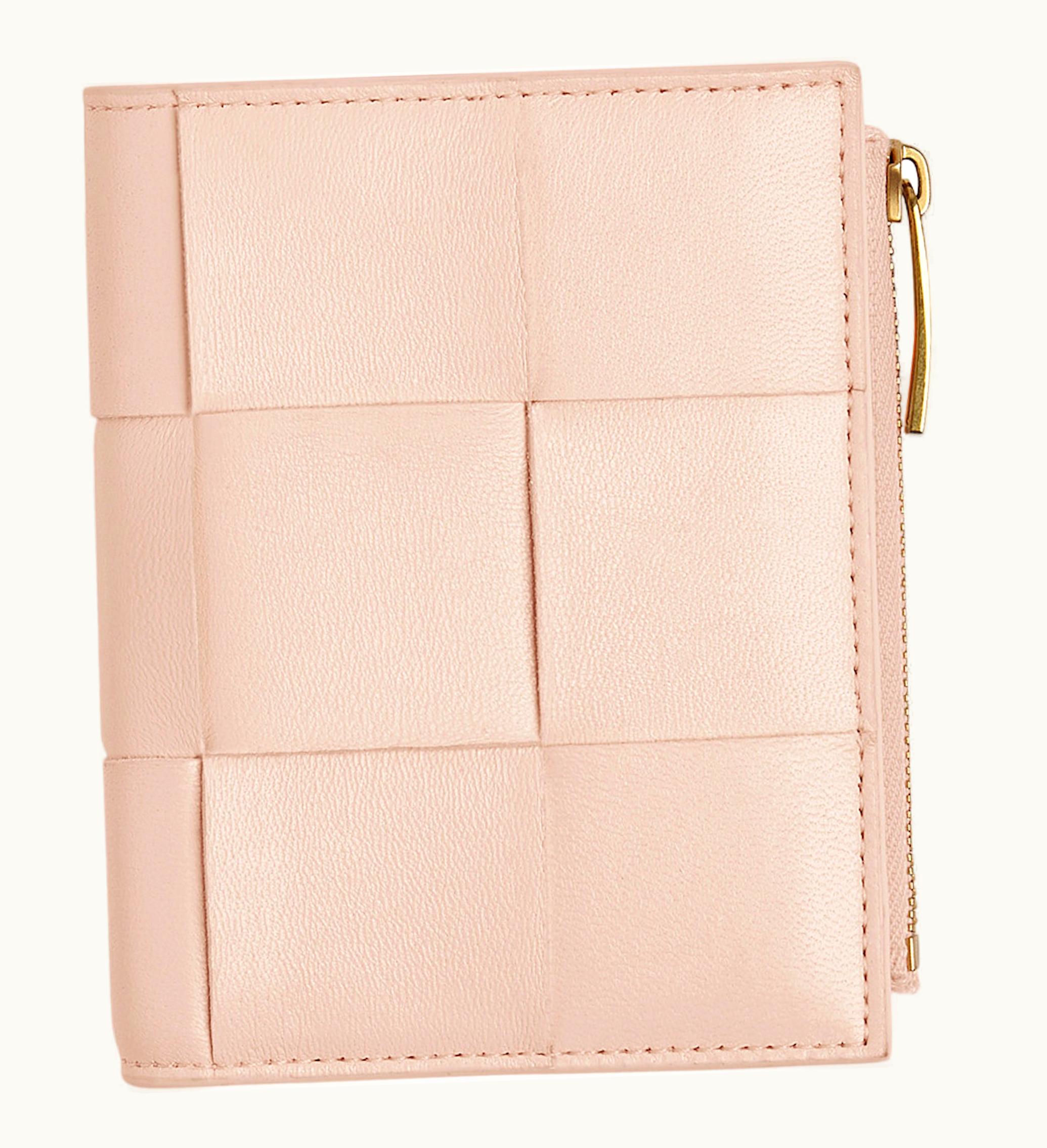 Bottega Veneta Bi Fold Zip Wallet Intreccio Melon Washed