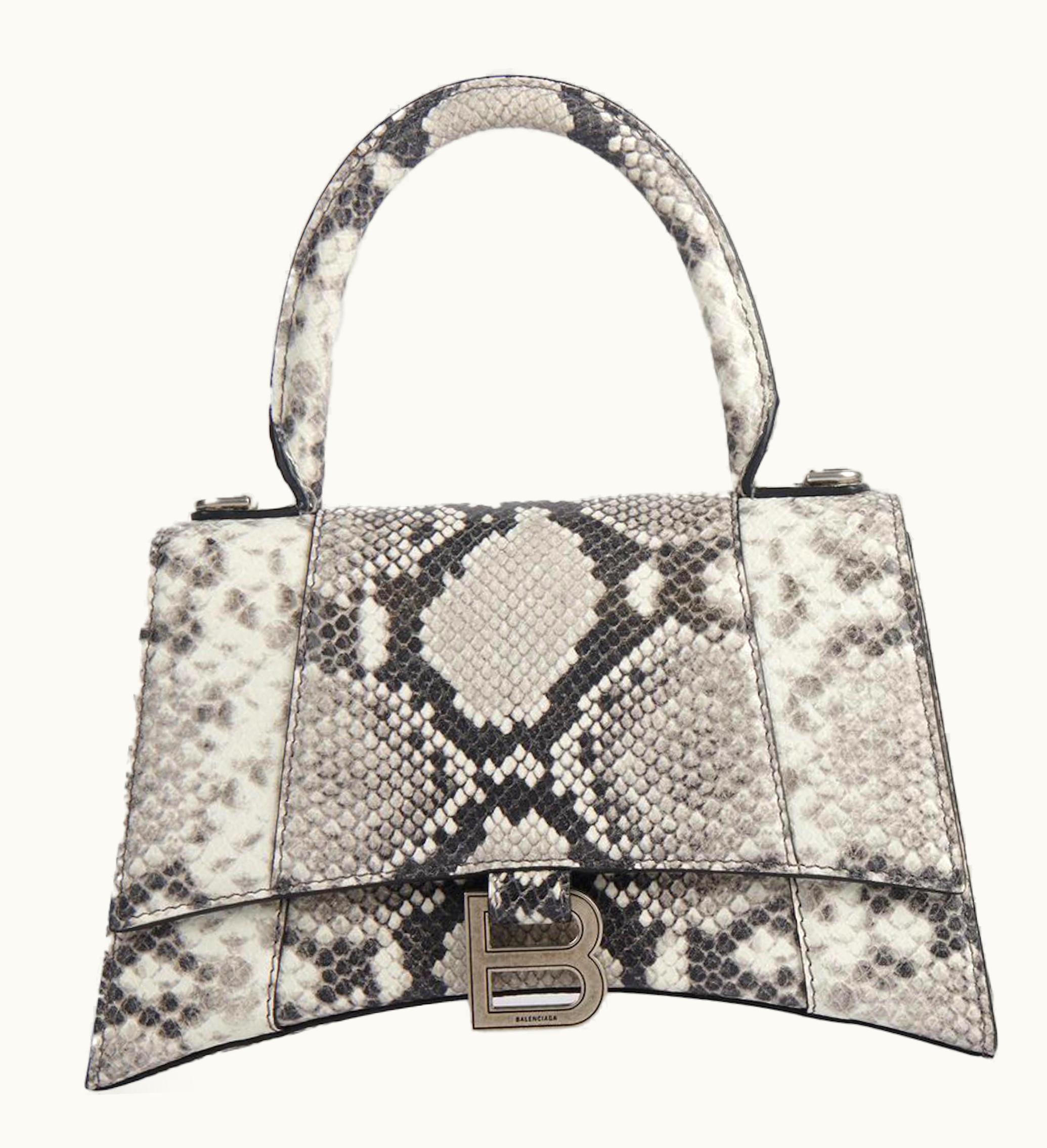 Balenciaga Balenciaga Hourglass Top Handle Bag Small Snakeskin Embossed Black White