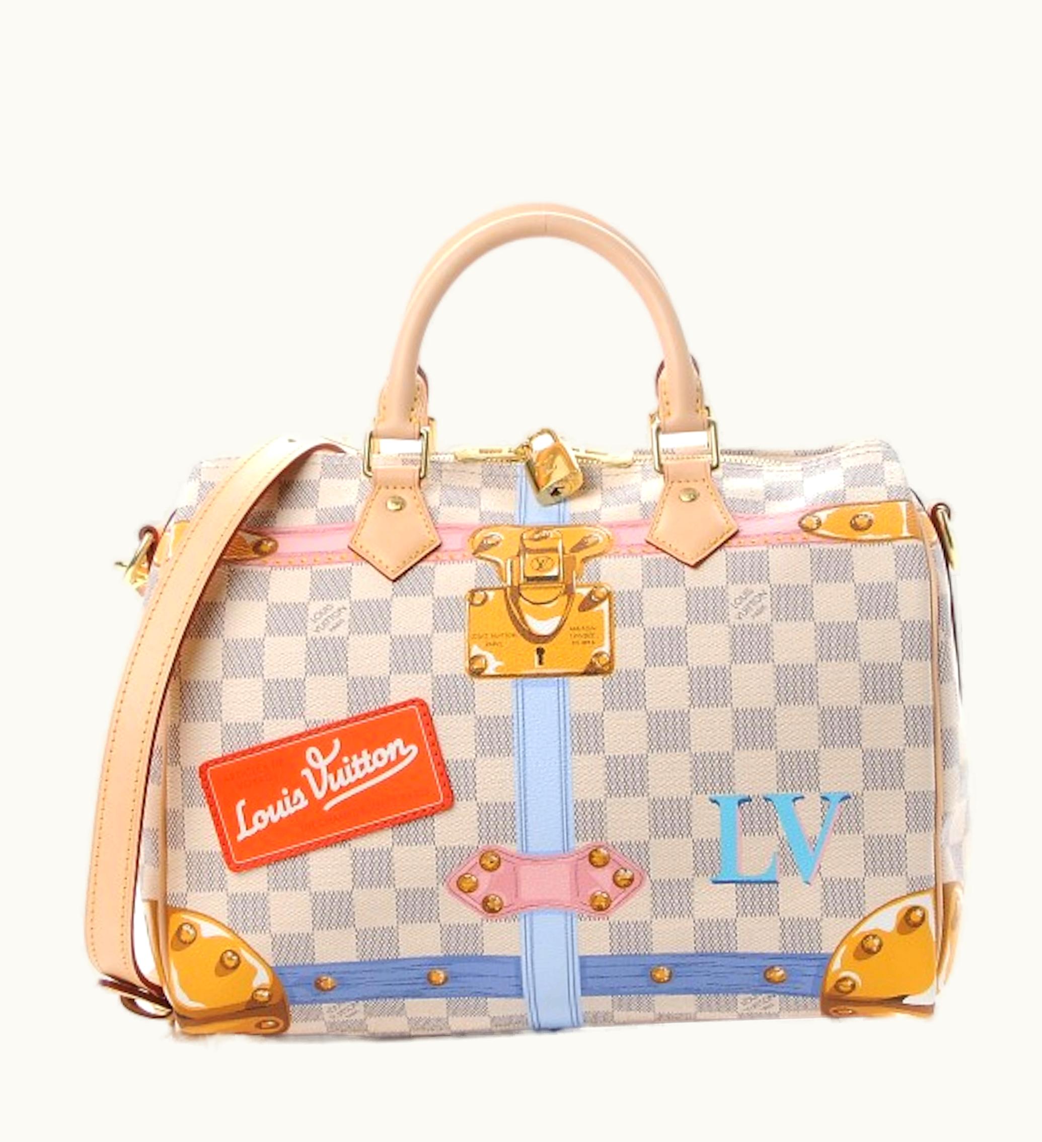 Louis Vuitton Louis Vuitton Speedy Bandouliere Damier Azur Summer Trunks 30 White Blue Multicolor