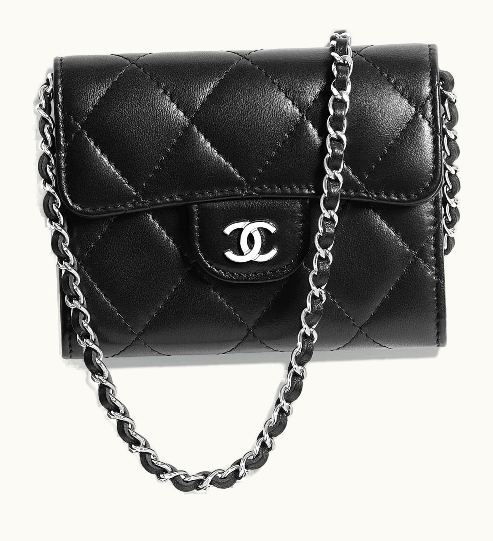 Chanel Classic Clutch With Chain Quilted Lambskin Silver Tone Black