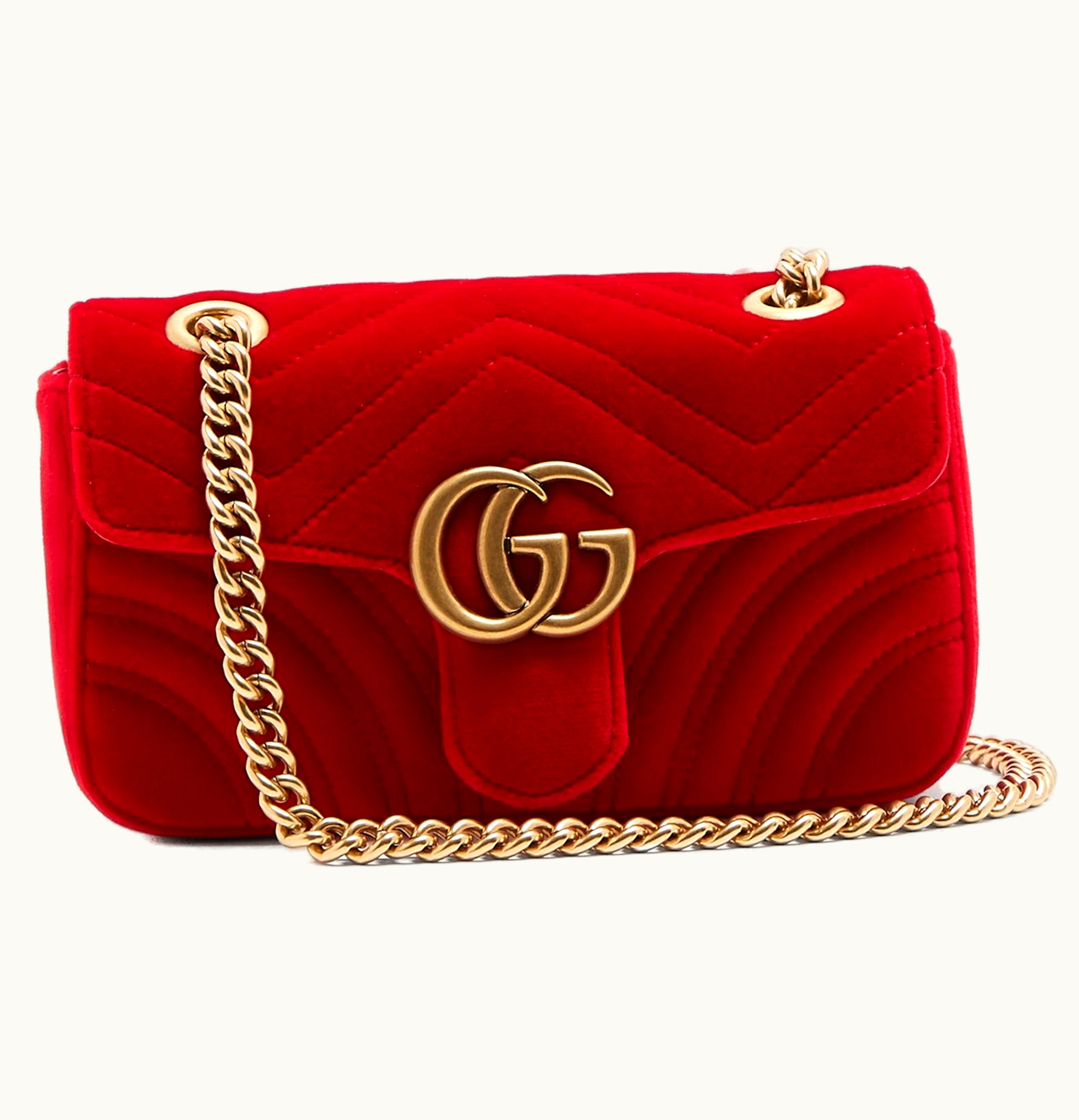 Gucci Gucci Crossbody Marmont Small Matelasse GG Velvet Red 1