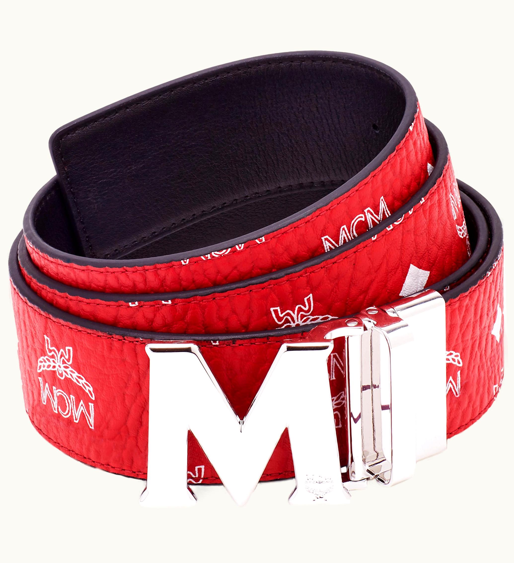 MCM MCM M Reversible Belt Visetos White Logo 175w 51in 130cm Ruby Red 1