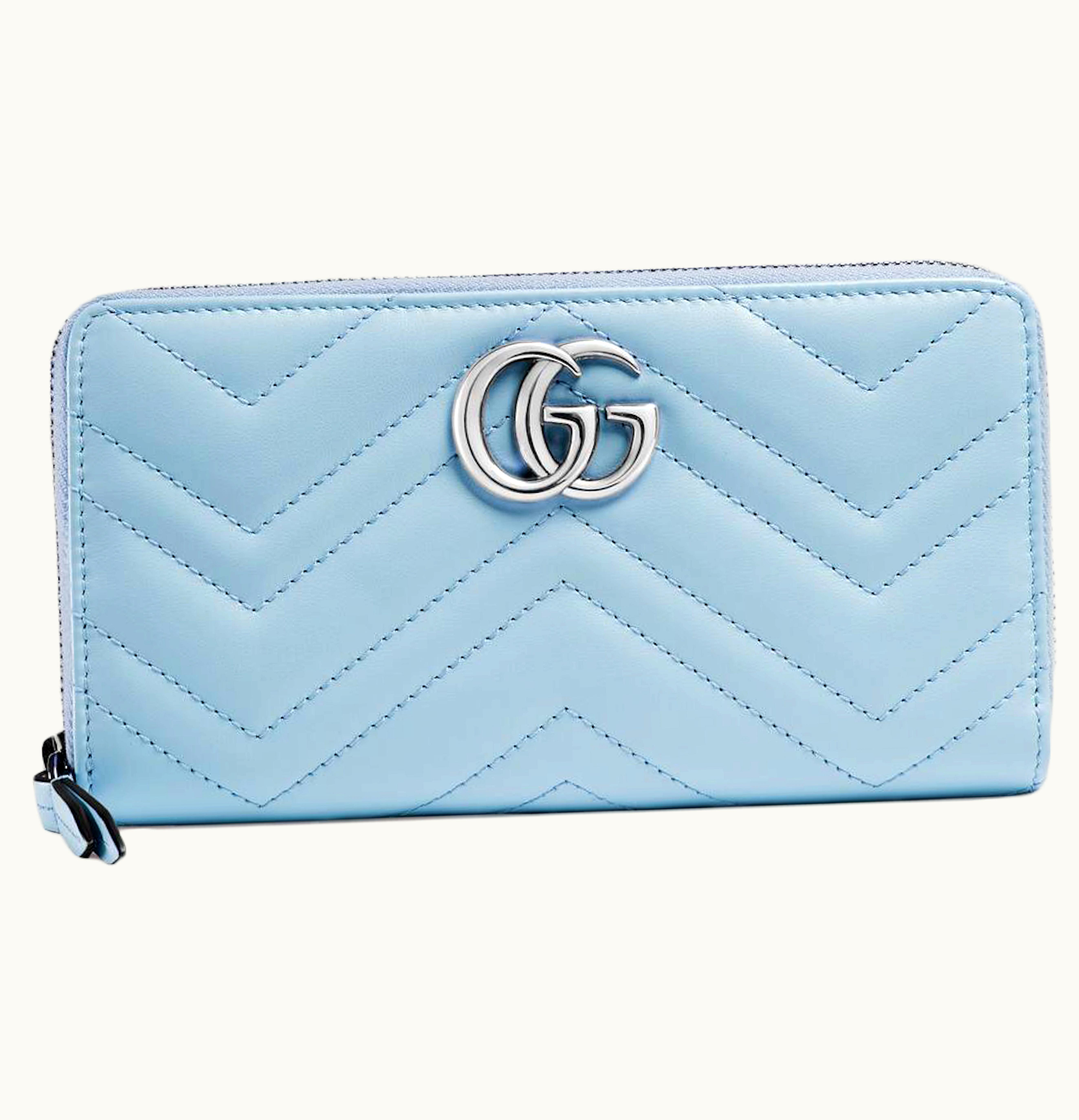 Gucci Gucci Marmont Zip Around Wallet GG 12 Card Slot Pastel Blue