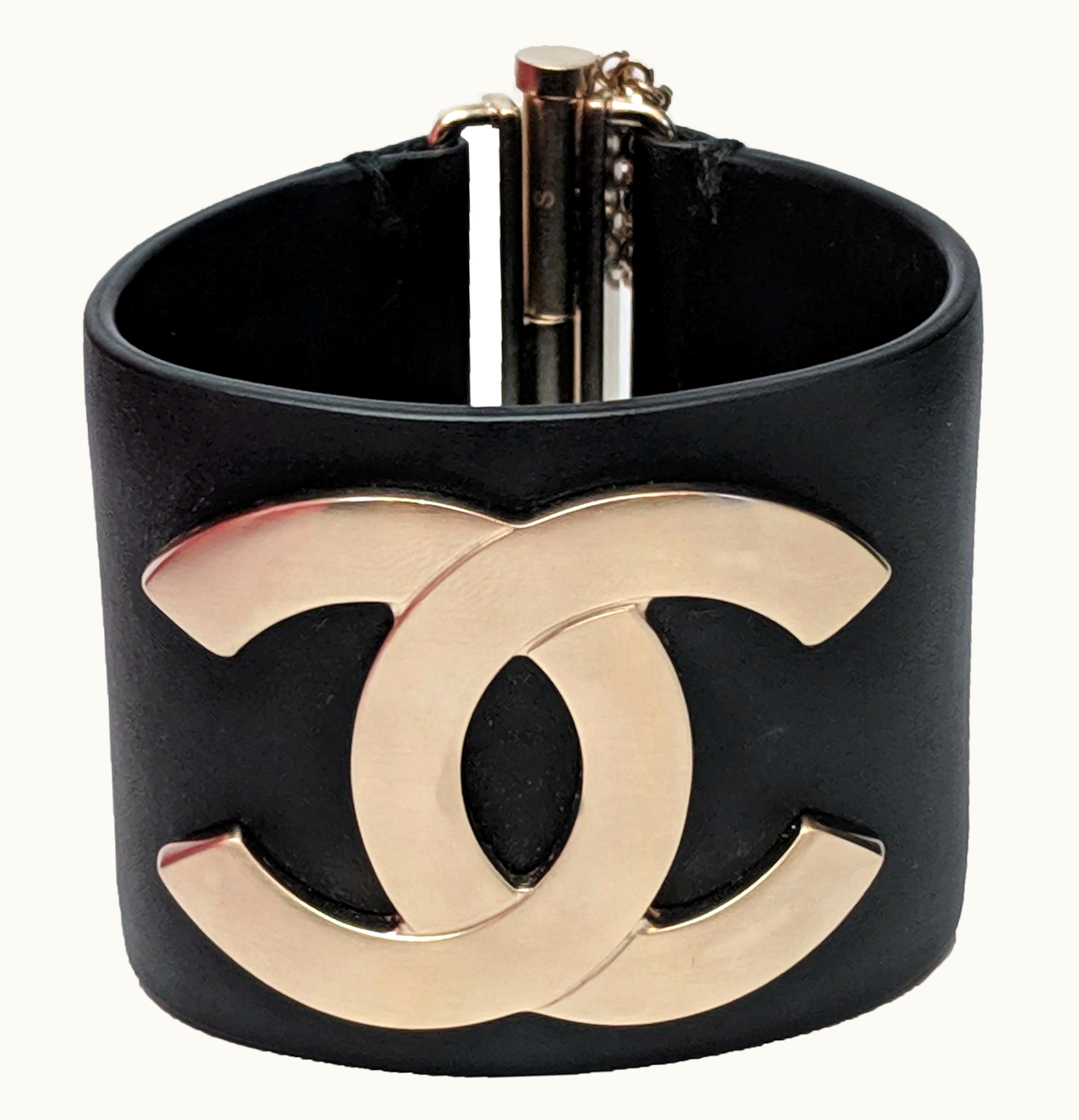 Chanel CC Cuff Bracelet Leather Black