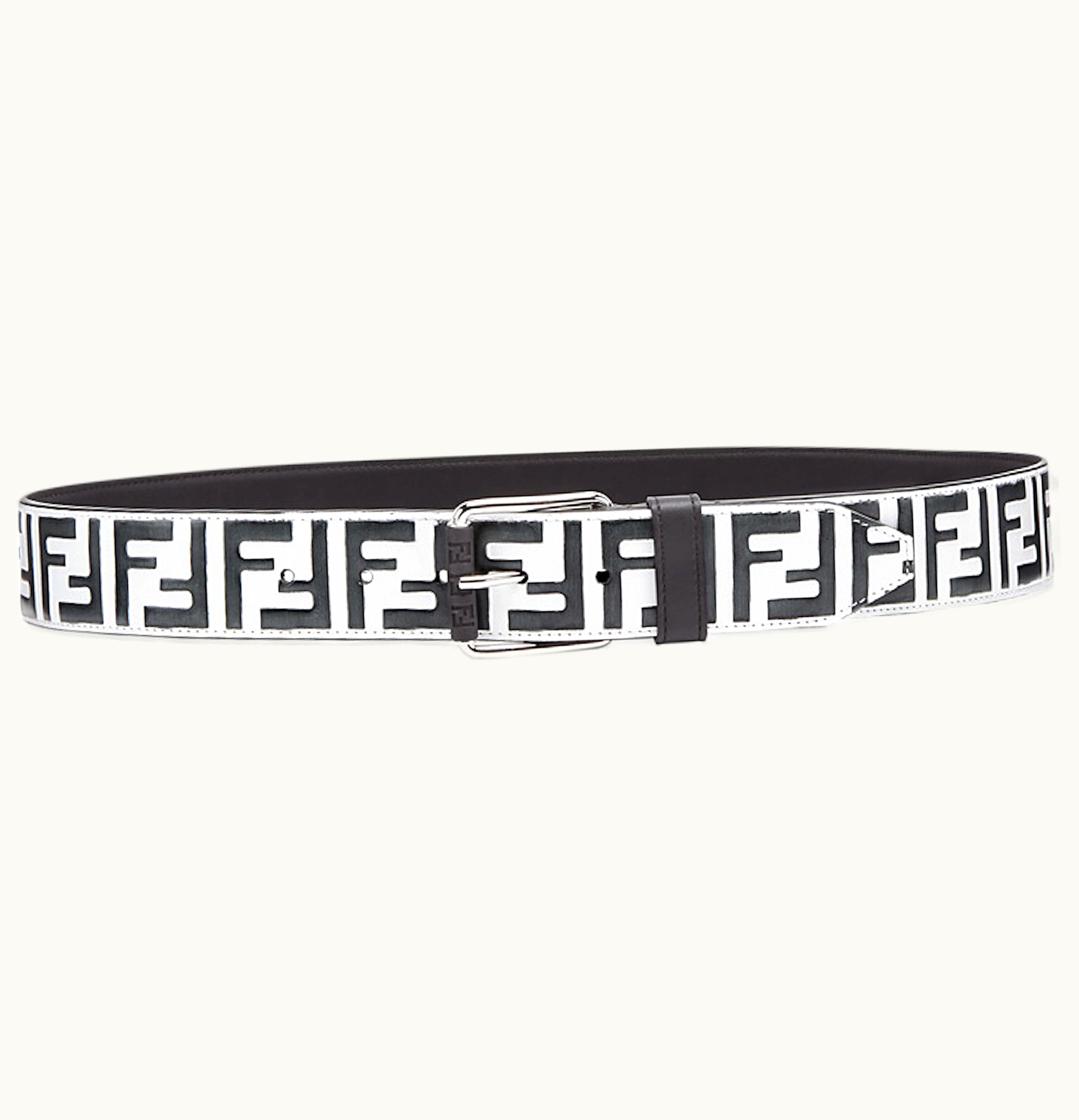 Fendi Belt FF Embossed White Black