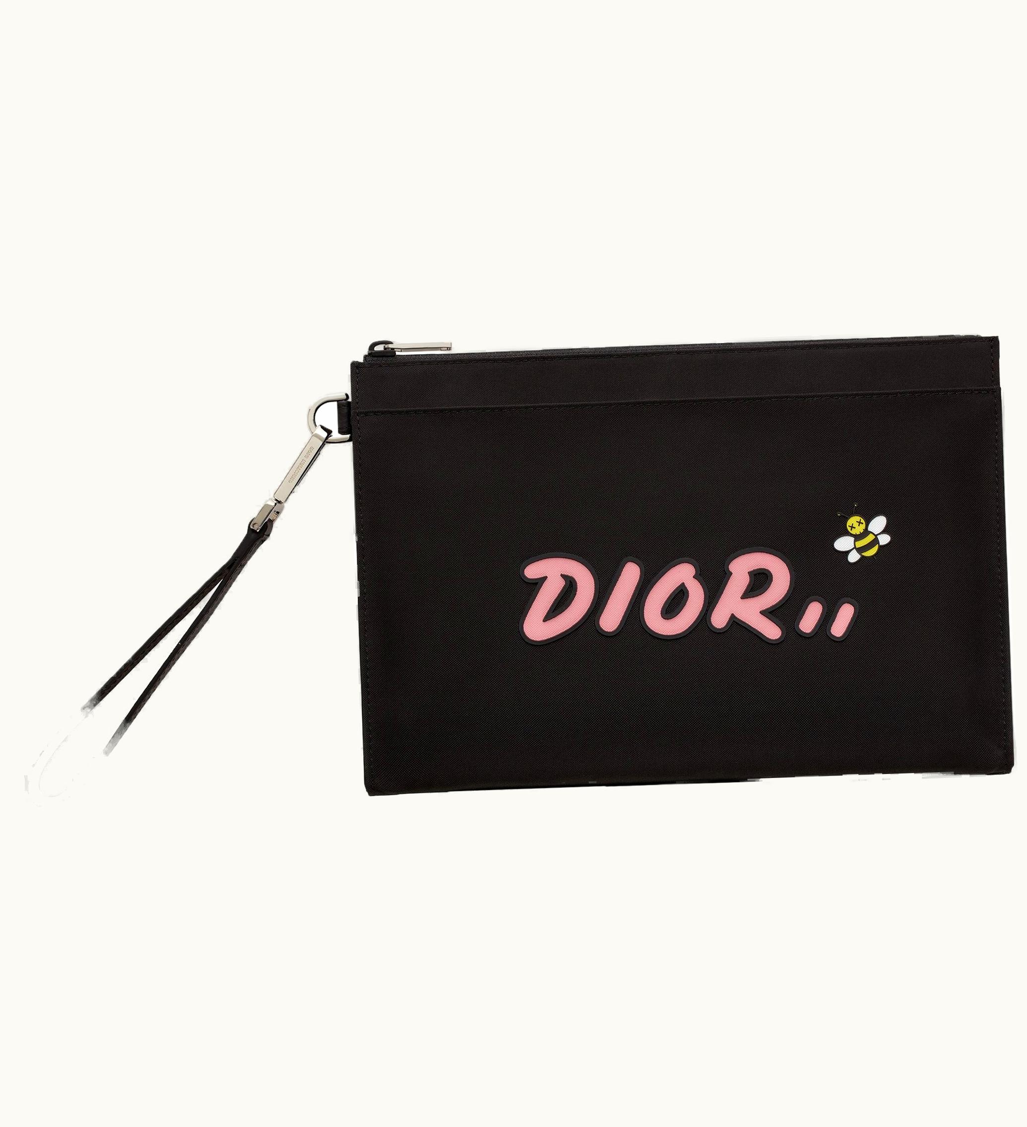 Dior Pouch Dior X Kaws With Pink Dior Logo Nylon Black