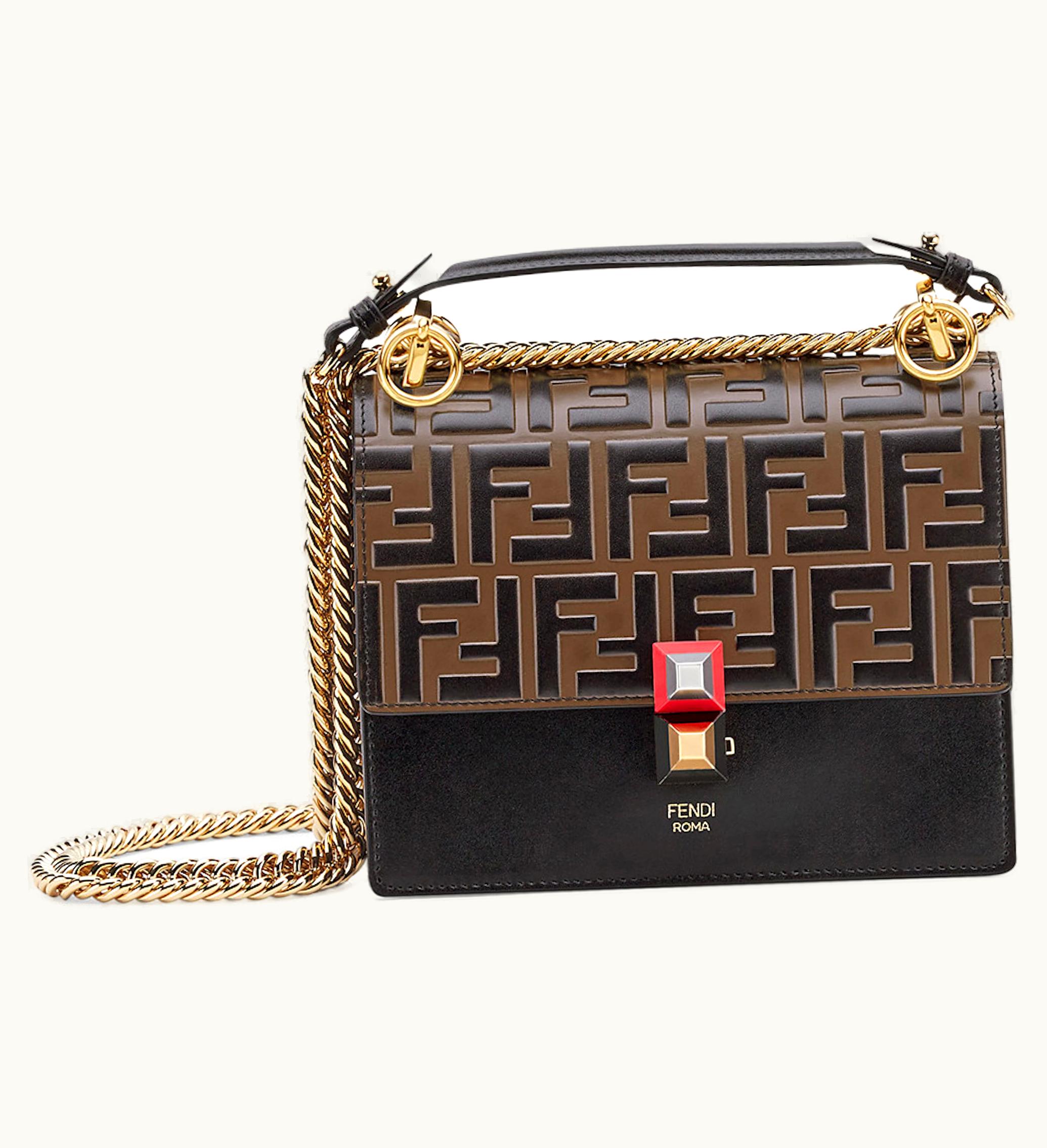 Fendi Kan I Shoulder Bag FF Small Black Brown