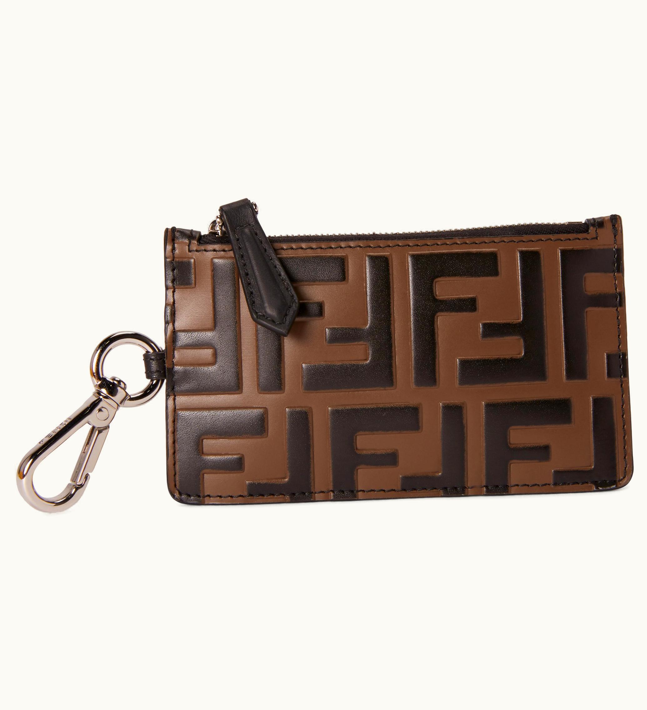 Fendi Coin Purse Zucca Calfskin Tobacco Black