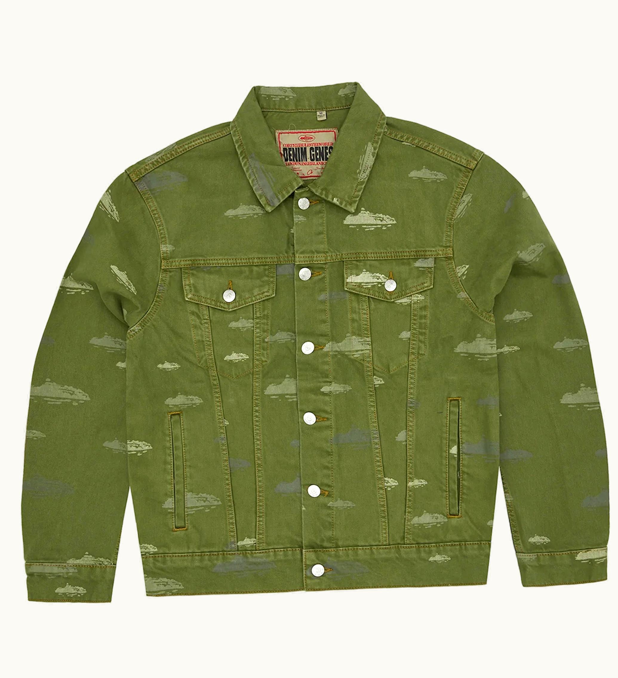 Corteiz Alcatraz Pattern Denim Jacket Khaki