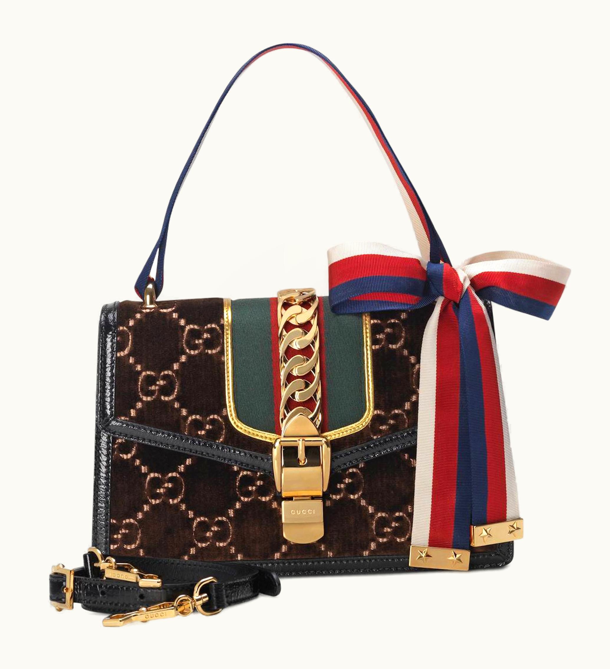 Gucci Gucci Sylvie Shoulder Bag GG Velvet Small Brown