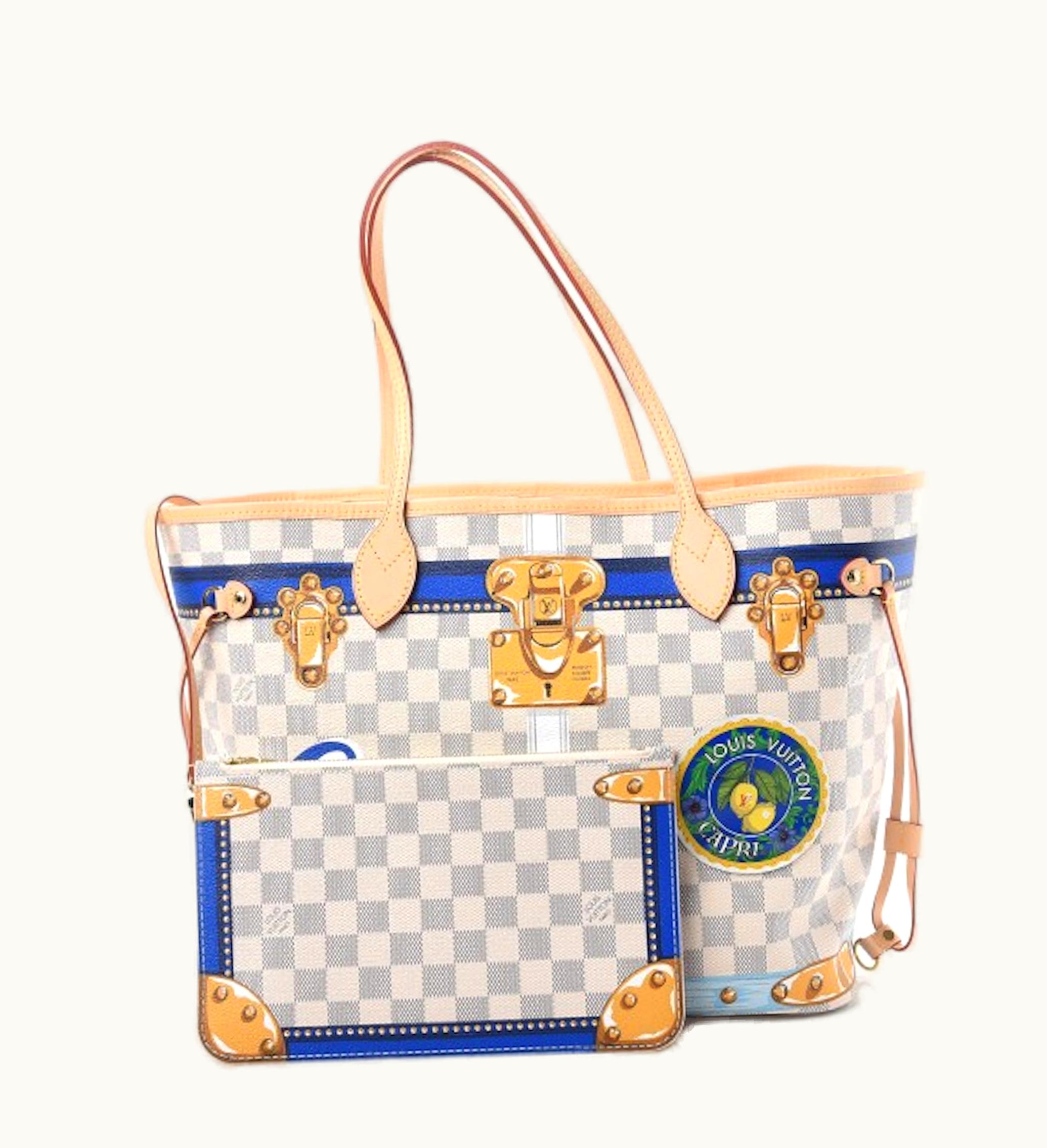 Louis Vuitton Louis Vuitton Neverfull Damier Azur Summer Trunks Capri MM Beige Lining