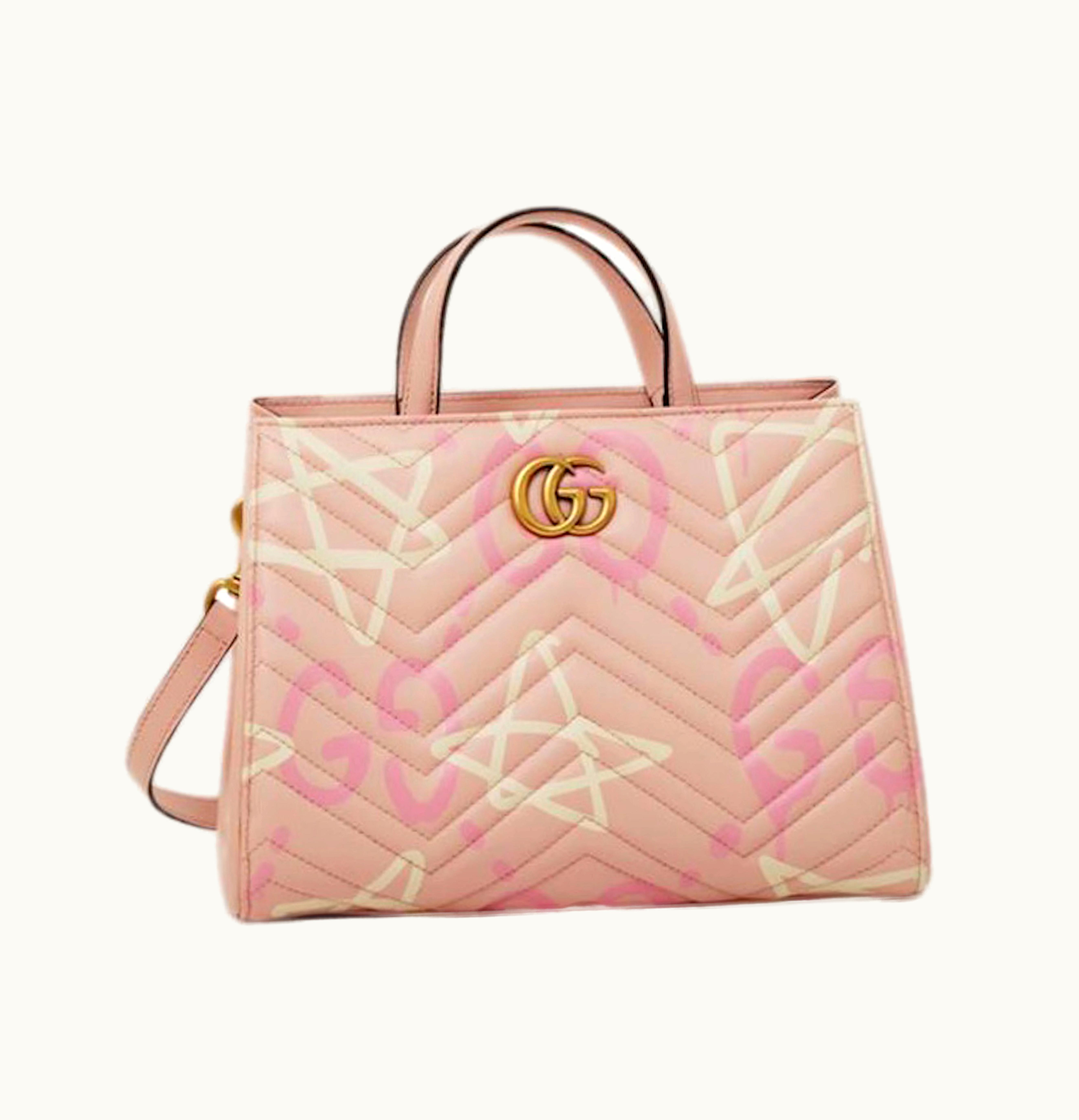 Gucci Gucci GG Marmont Top Handle Matelasse Guccighost Small Pink White