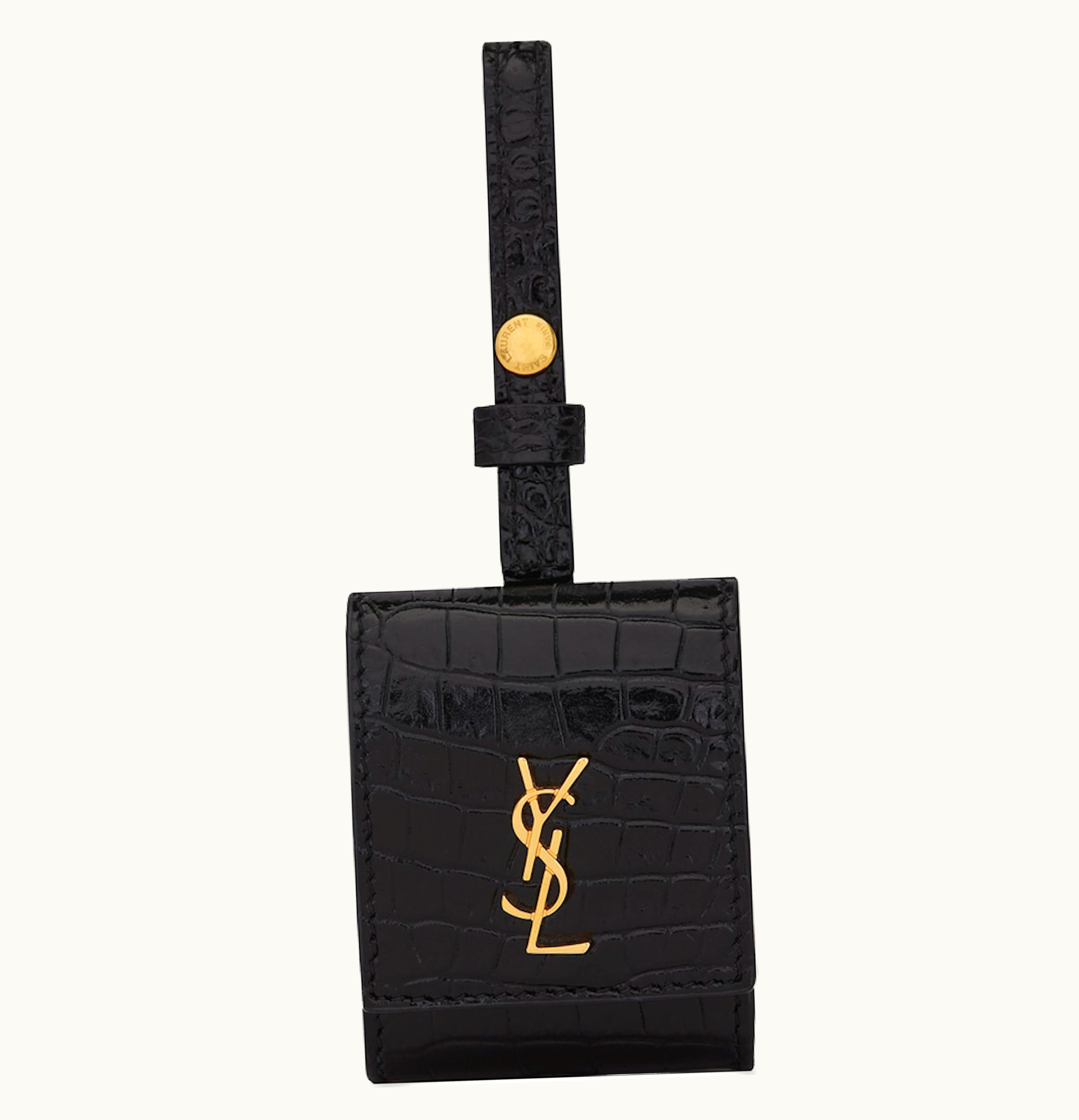Saint Laurent Airpods Case Monogram Crocodile Embossed Shiny Leather Black