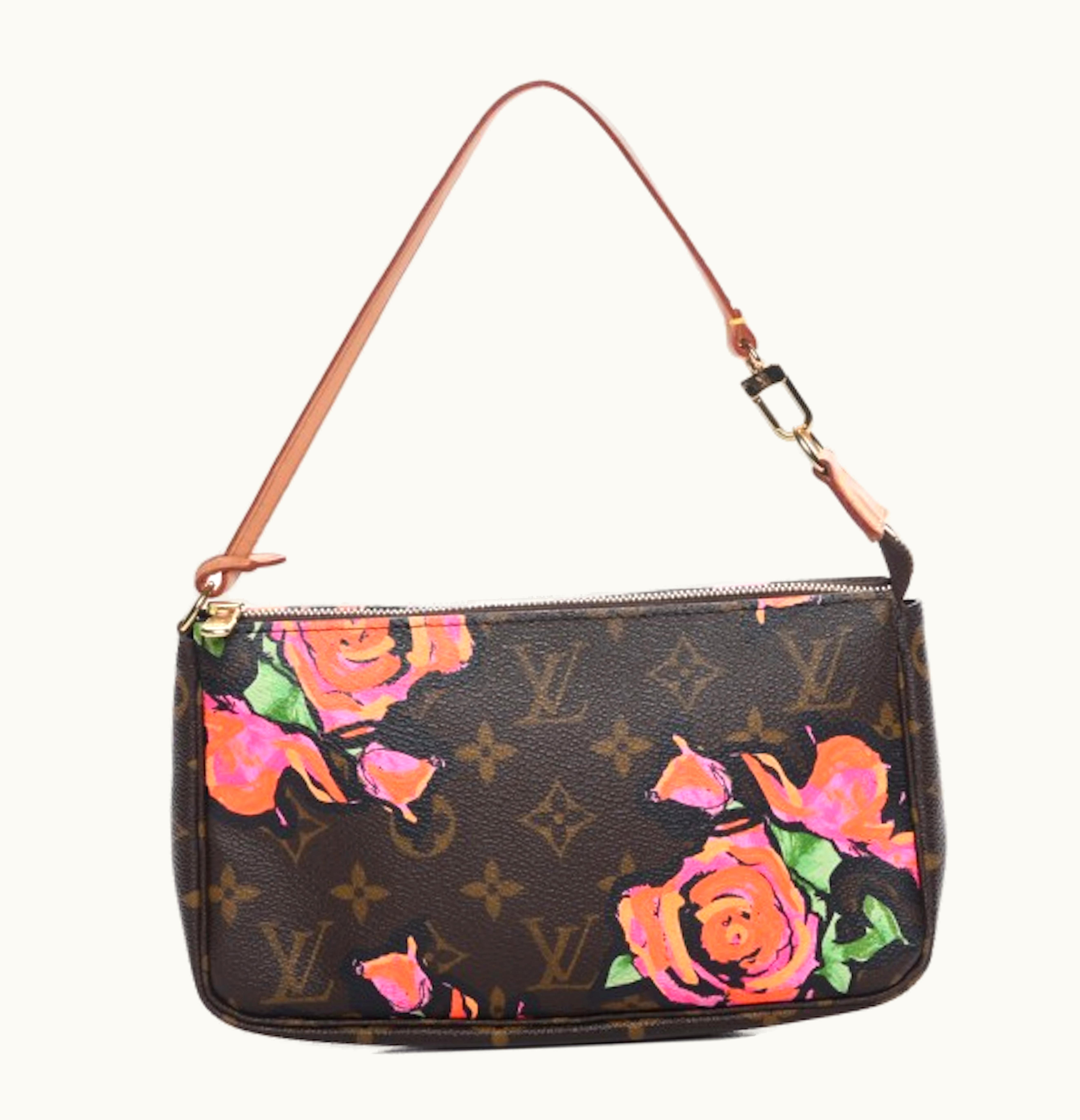 Louis Vuitton Louis Vuitton Pochette Accessories Stephen Sprouse Roses Monogram Canvas Brown Pink Orange