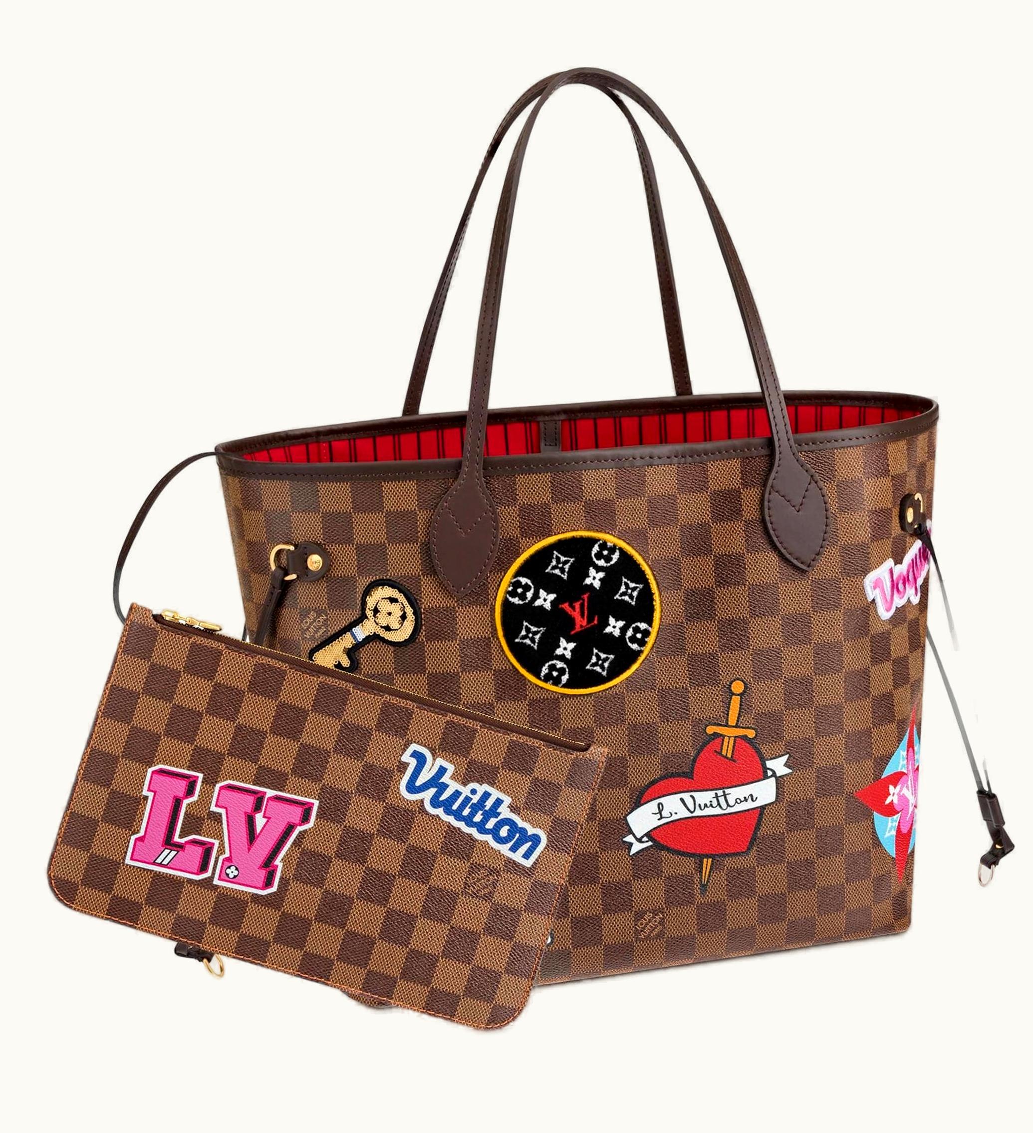 Louis Vuitton Louis Vuitton Neverfull Damier Ebene Patches MM Cerise Lining