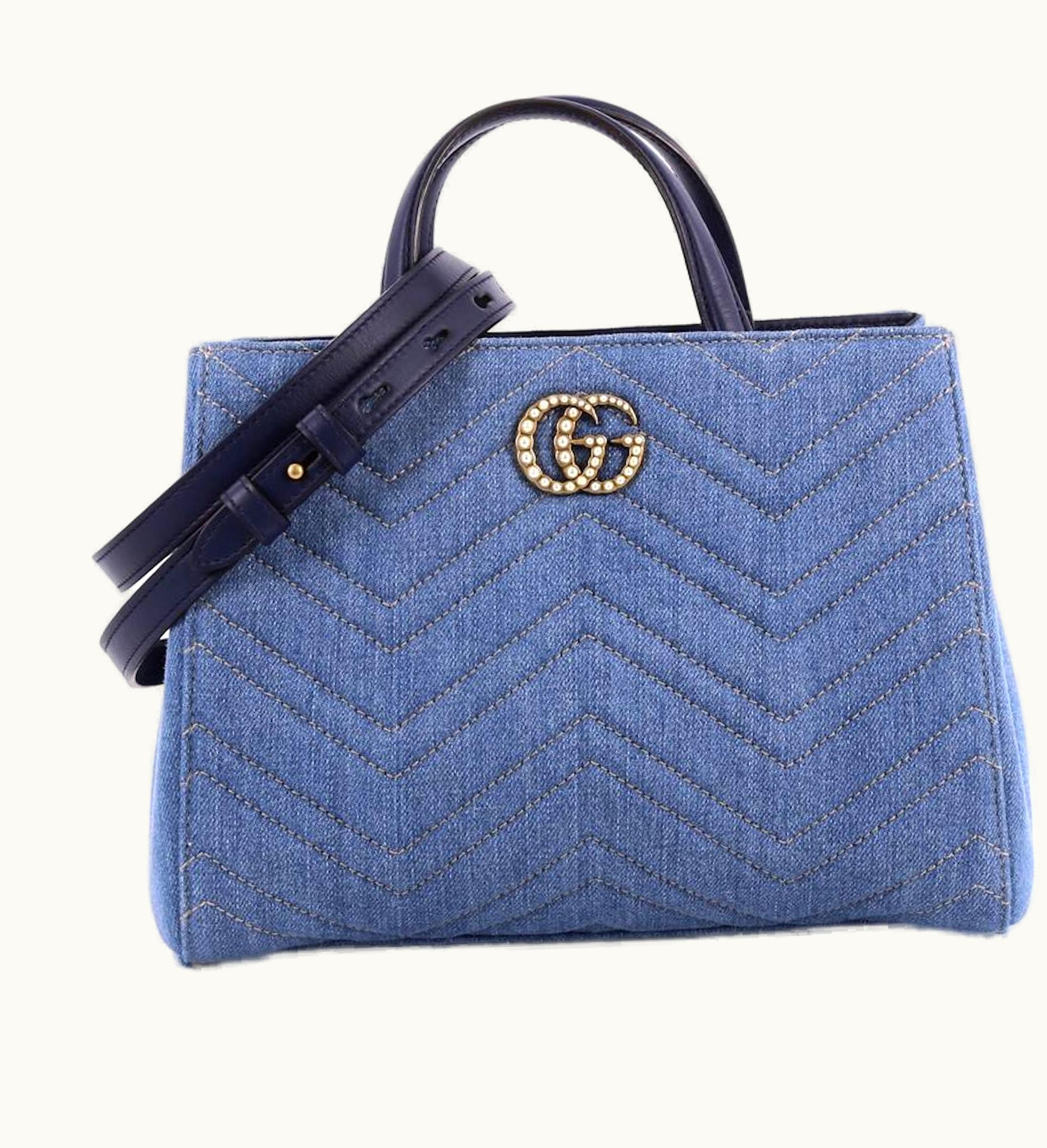 Gucci Gucci Marmont Tote Matelasse Pearly GG Small Blue