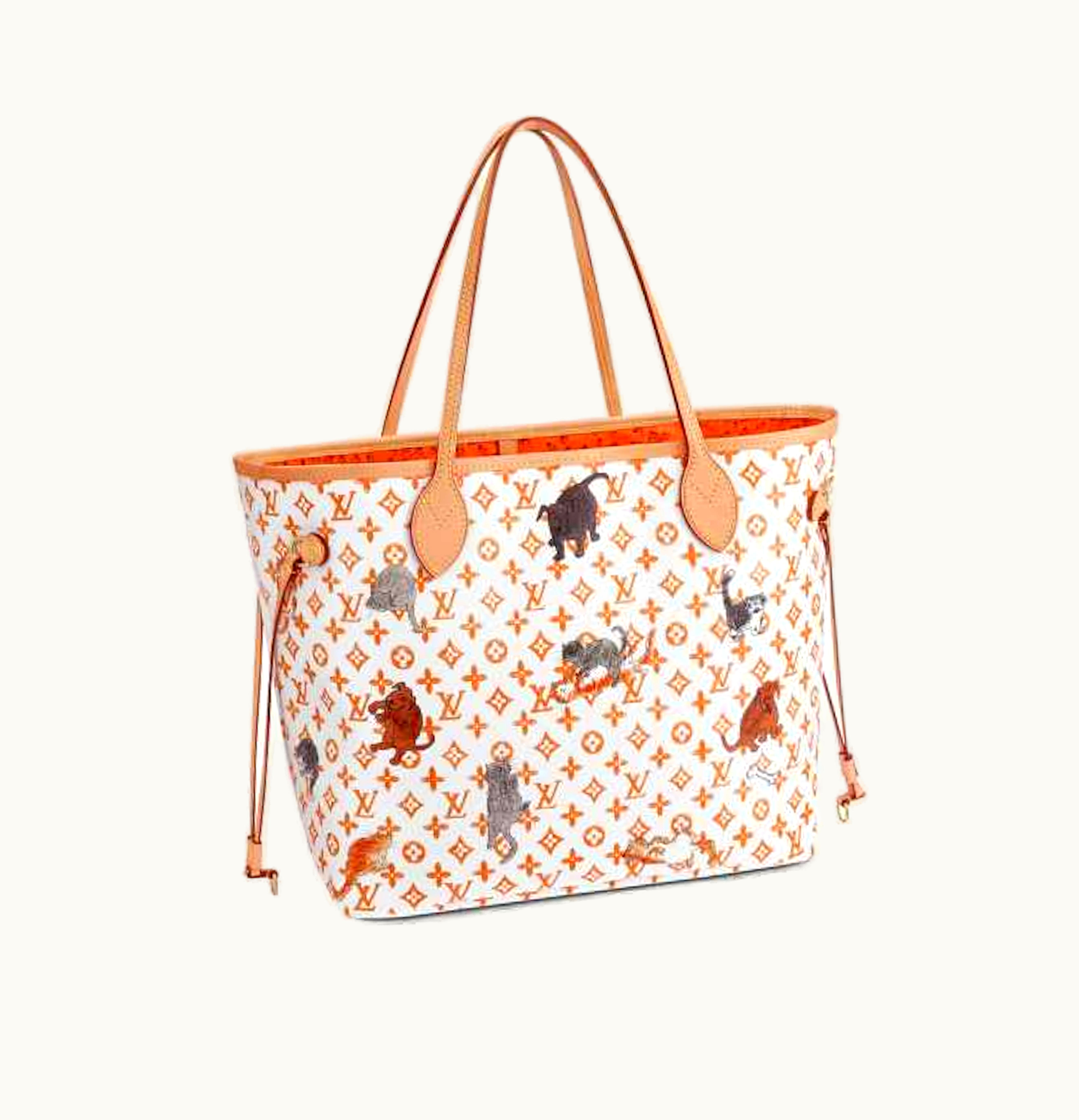 Louis Vuitton Louis Vuitton X Grace Coddington Neverfull Catogram Orange Lining MM White