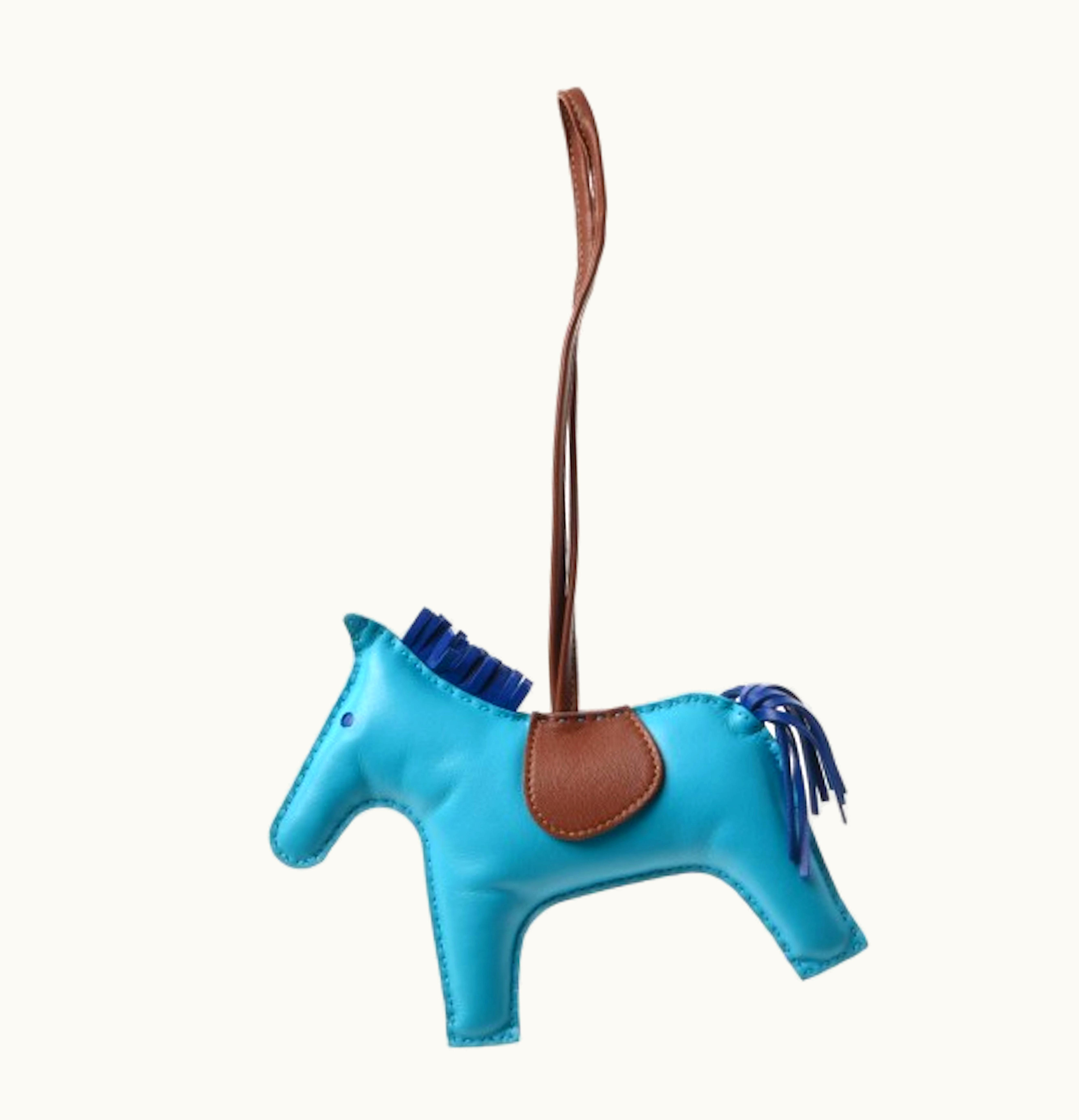 Hermes Bag Charm Milo Rodeo Horse Lambskin Gm Bleu Azteque Bleu Electrique Fauve