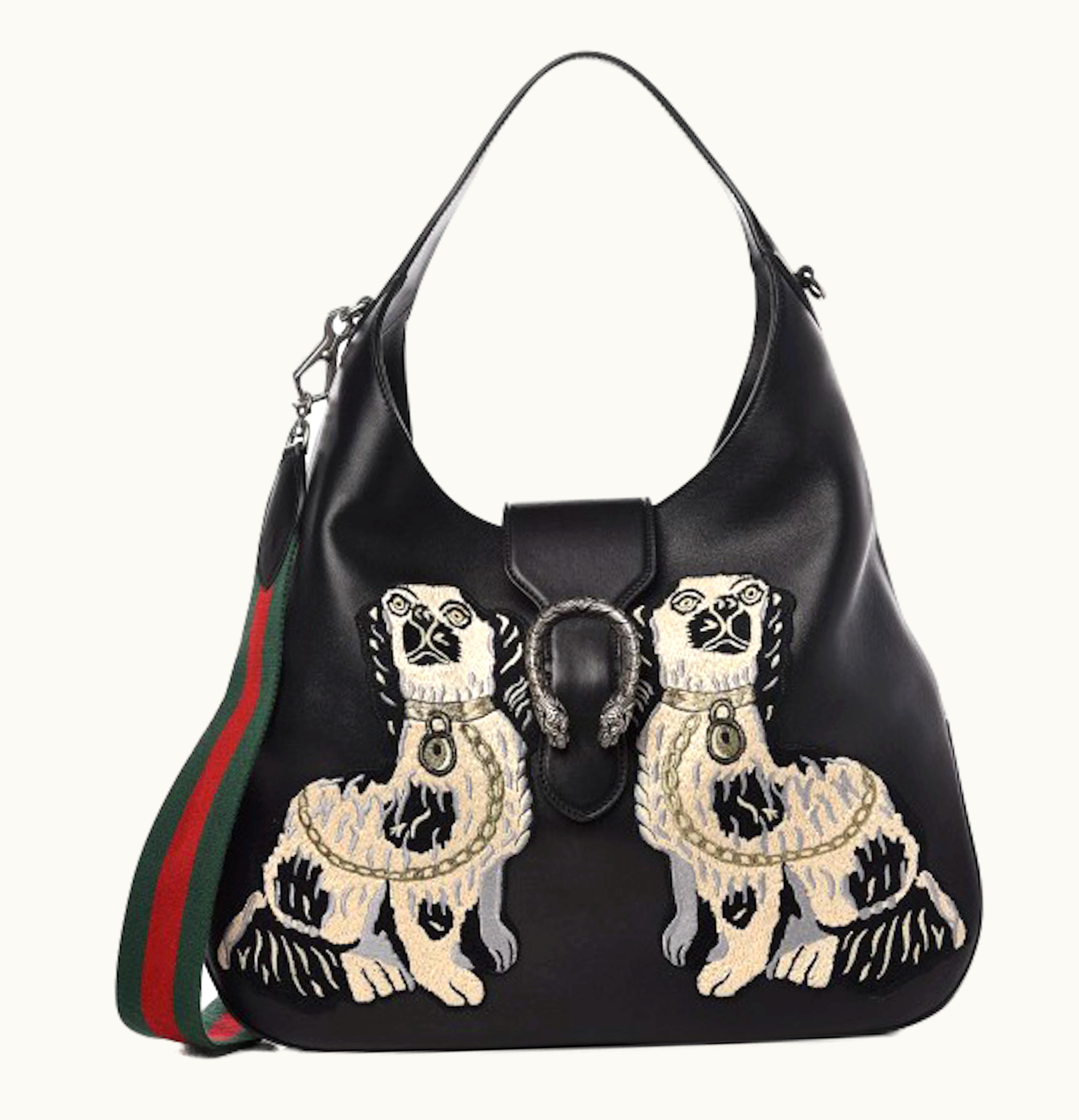 Gucci Gucci Dionysus Hobo King Charles Spaniel Dogs Embroidered Large Black