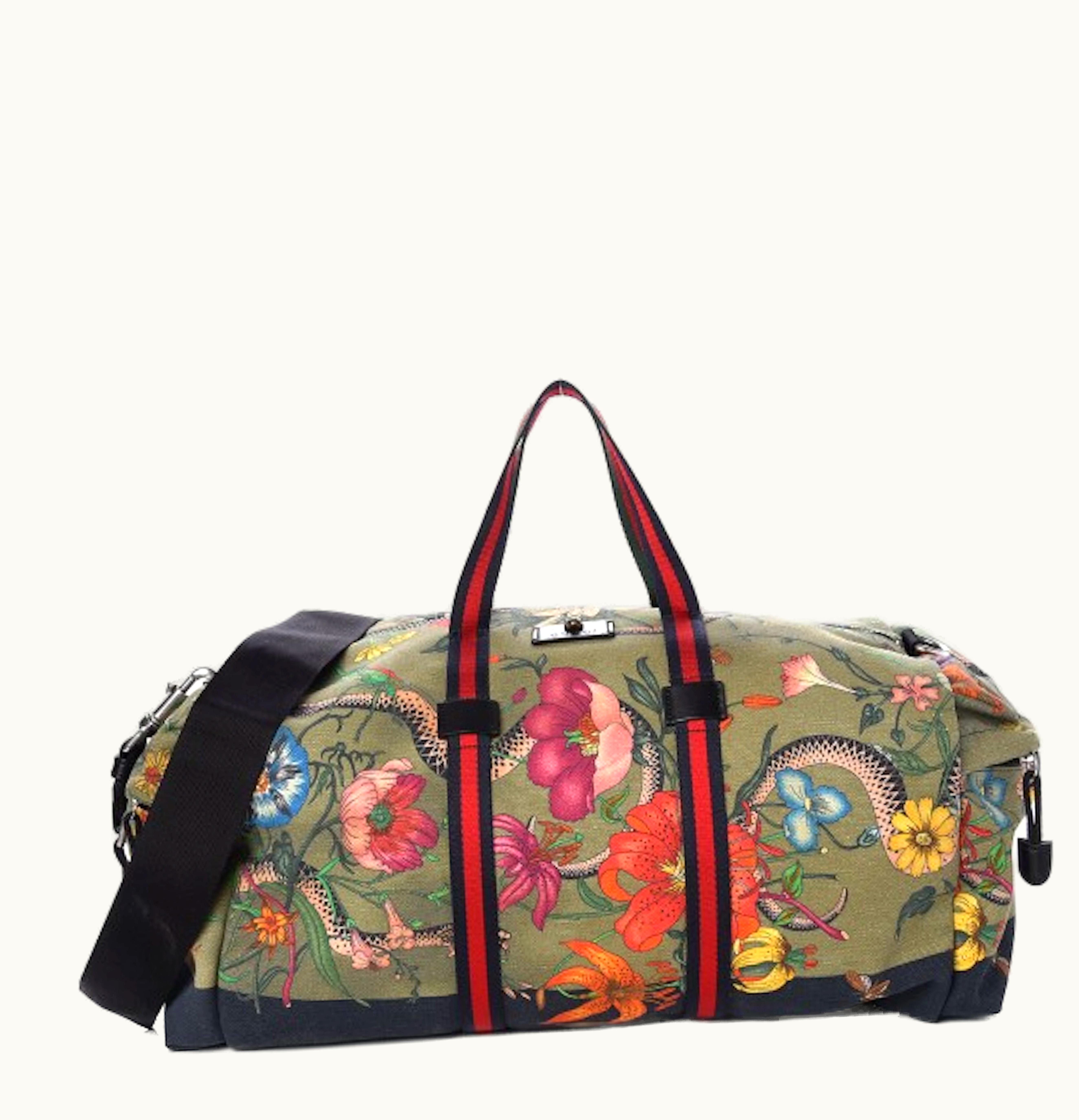 Gucci Gucci Duffle Floral Animal Web Khaki Green