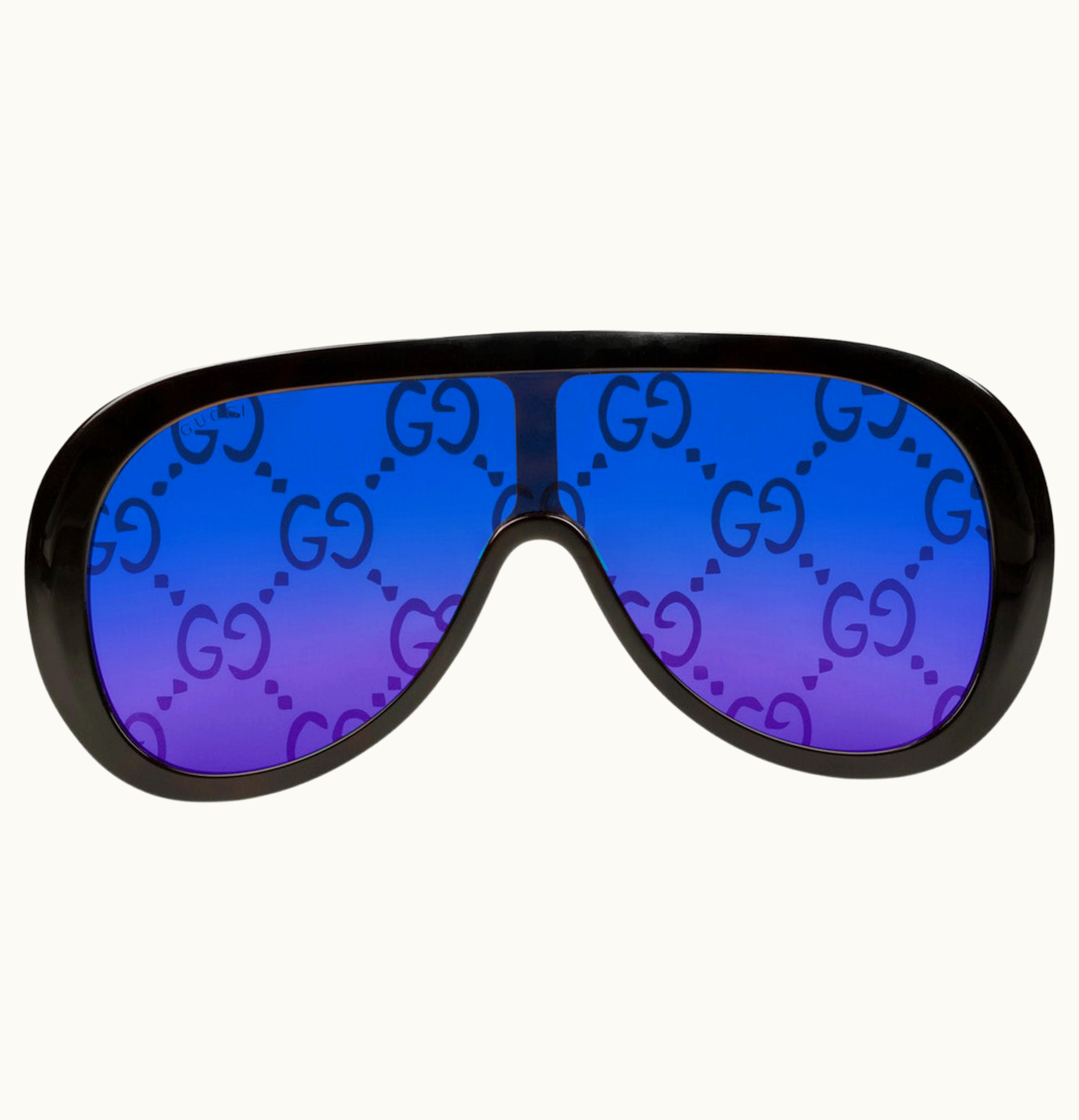Gucci Oversize Mask Sunglasses GG Motif Tortoiseshell Blue