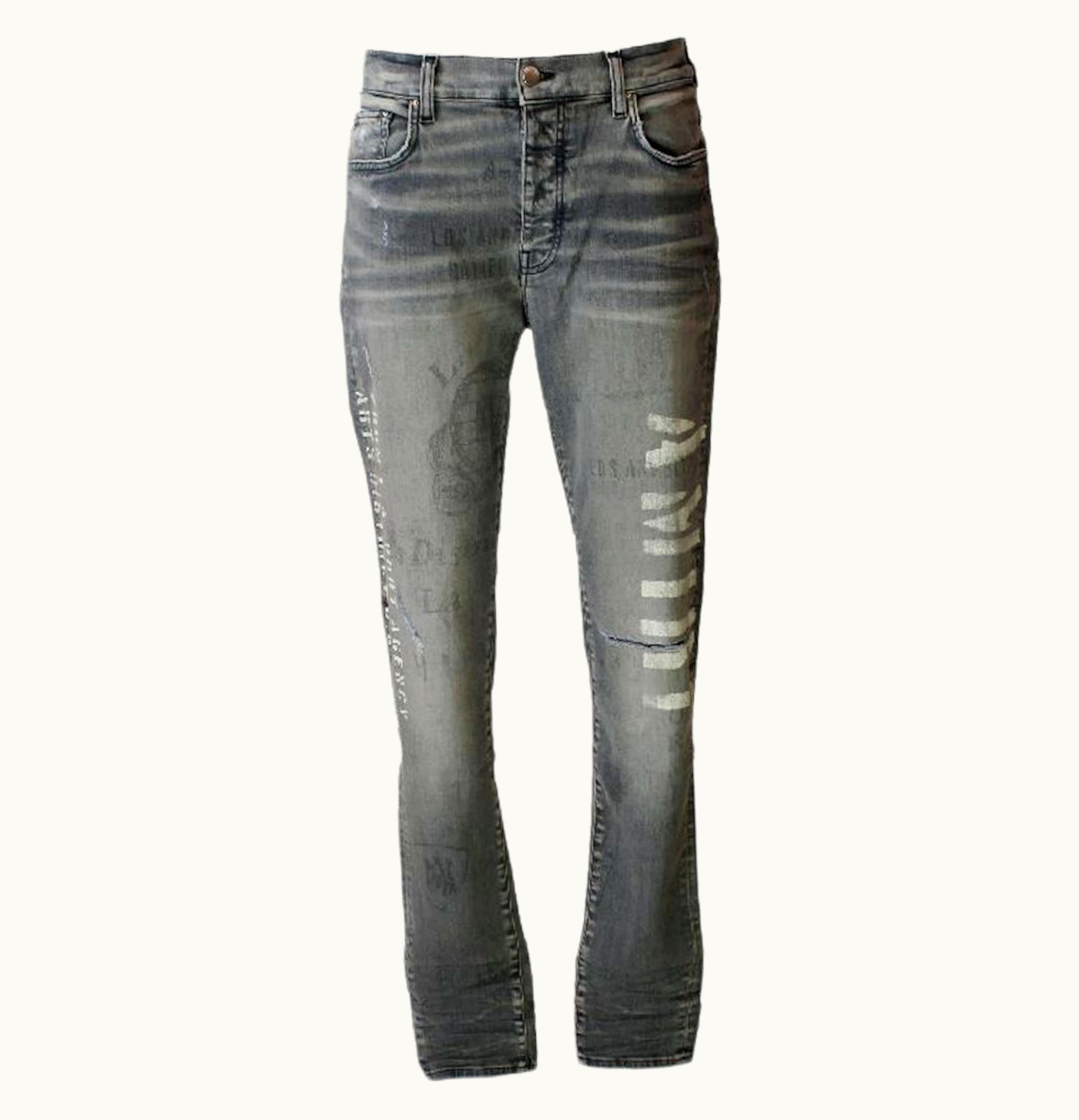 AMIRI Amiri All Over Pattern Washed Denim Jeans Grey
