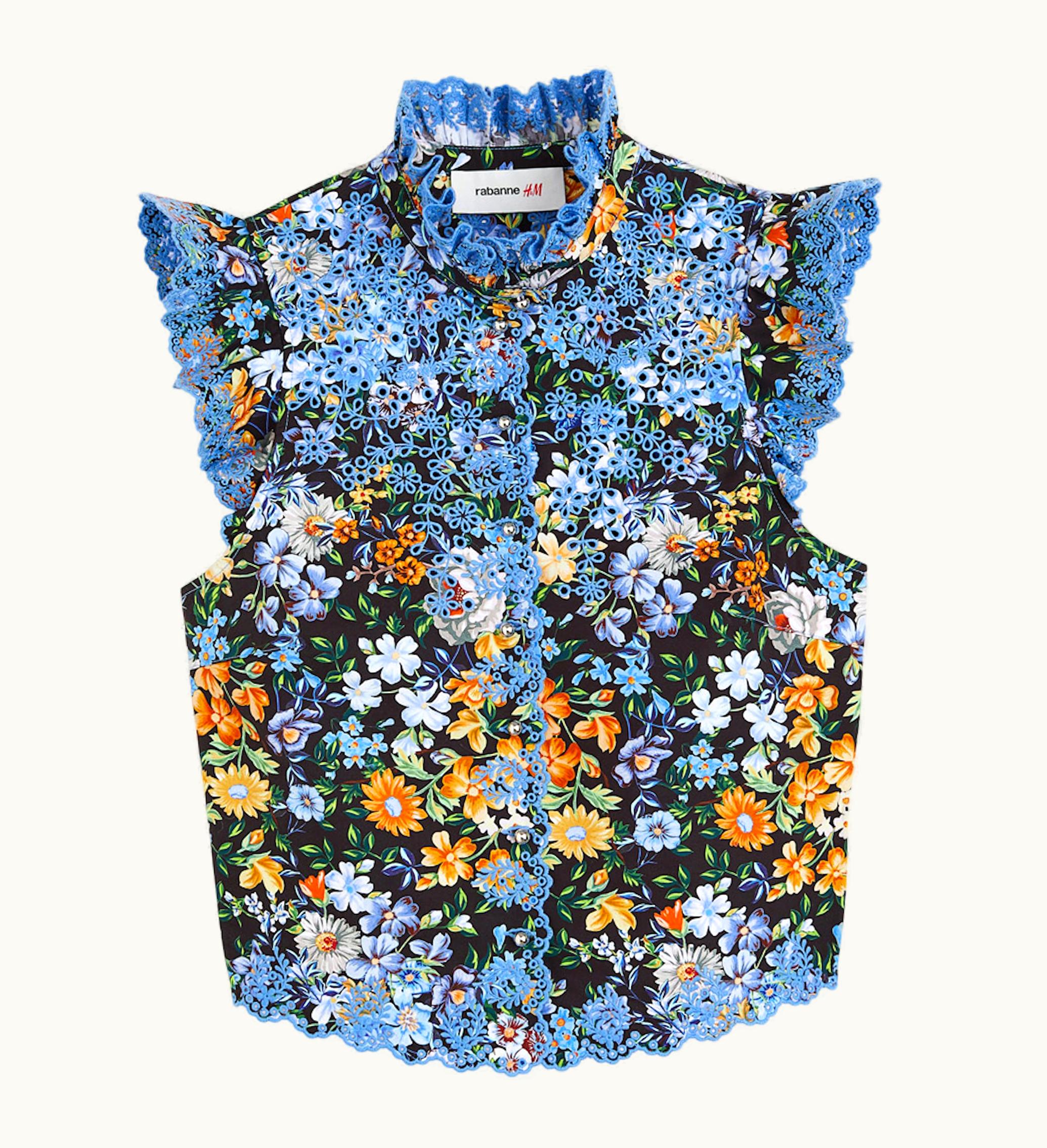 Rabanne Rabanne HM Patterned Poplin Top Black Multicolor