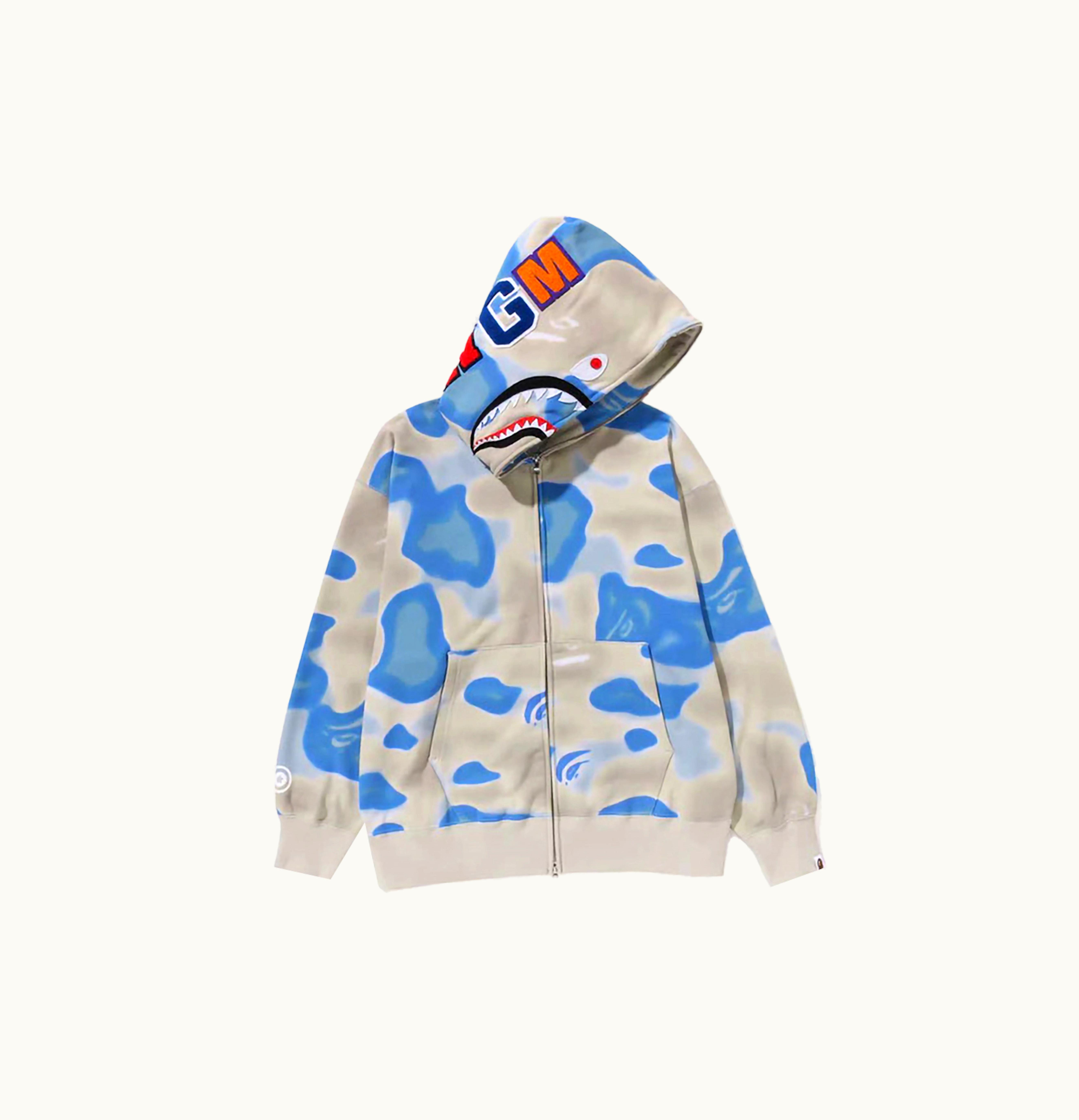 BAPE BAPE Liquid Camo Shark Relaxed Fit Full Zip Hoodie Blue