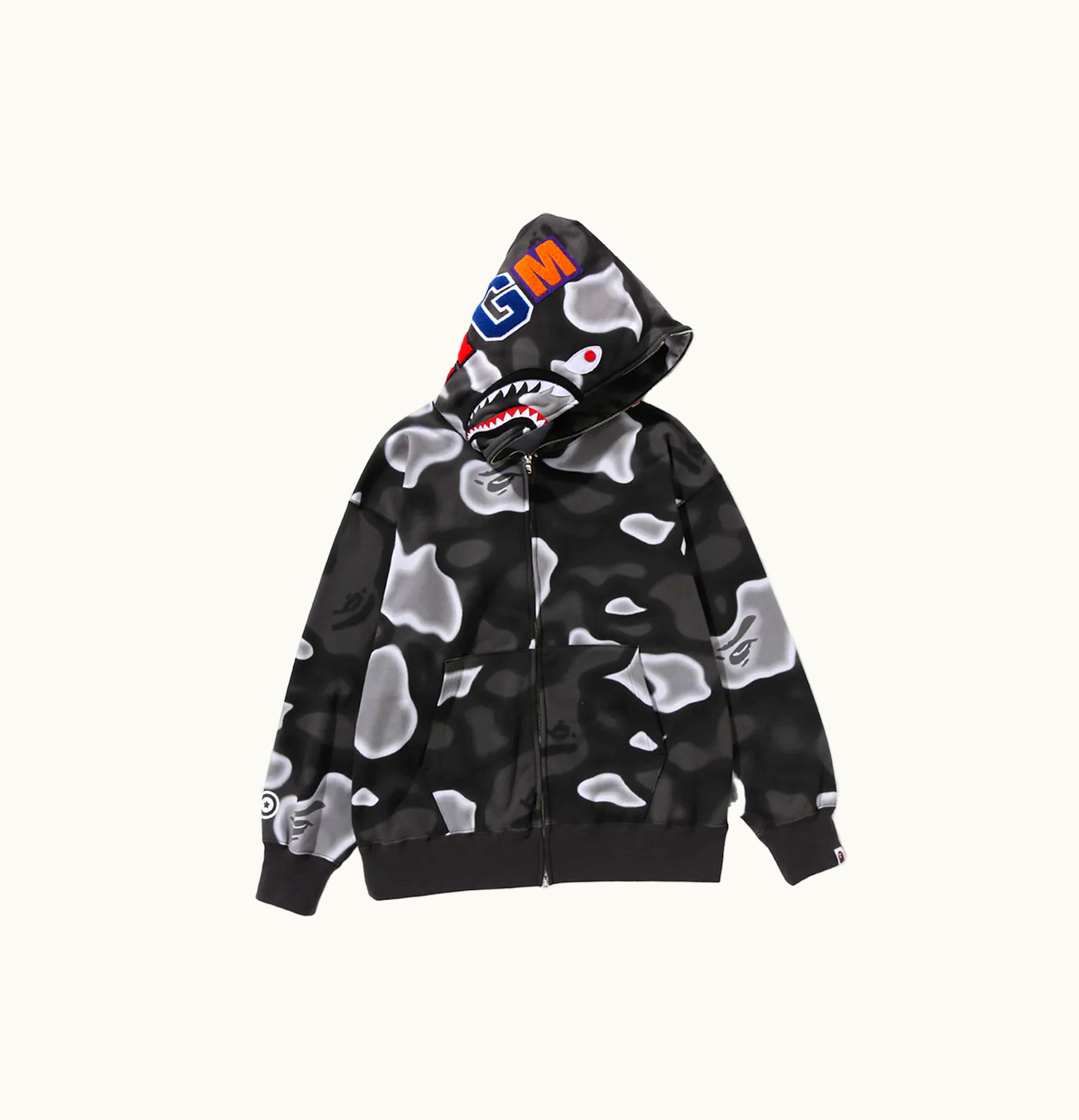 BAPE BAPE Liquid Camo Shark Relaxed Fit Full Zip Hoodie Black