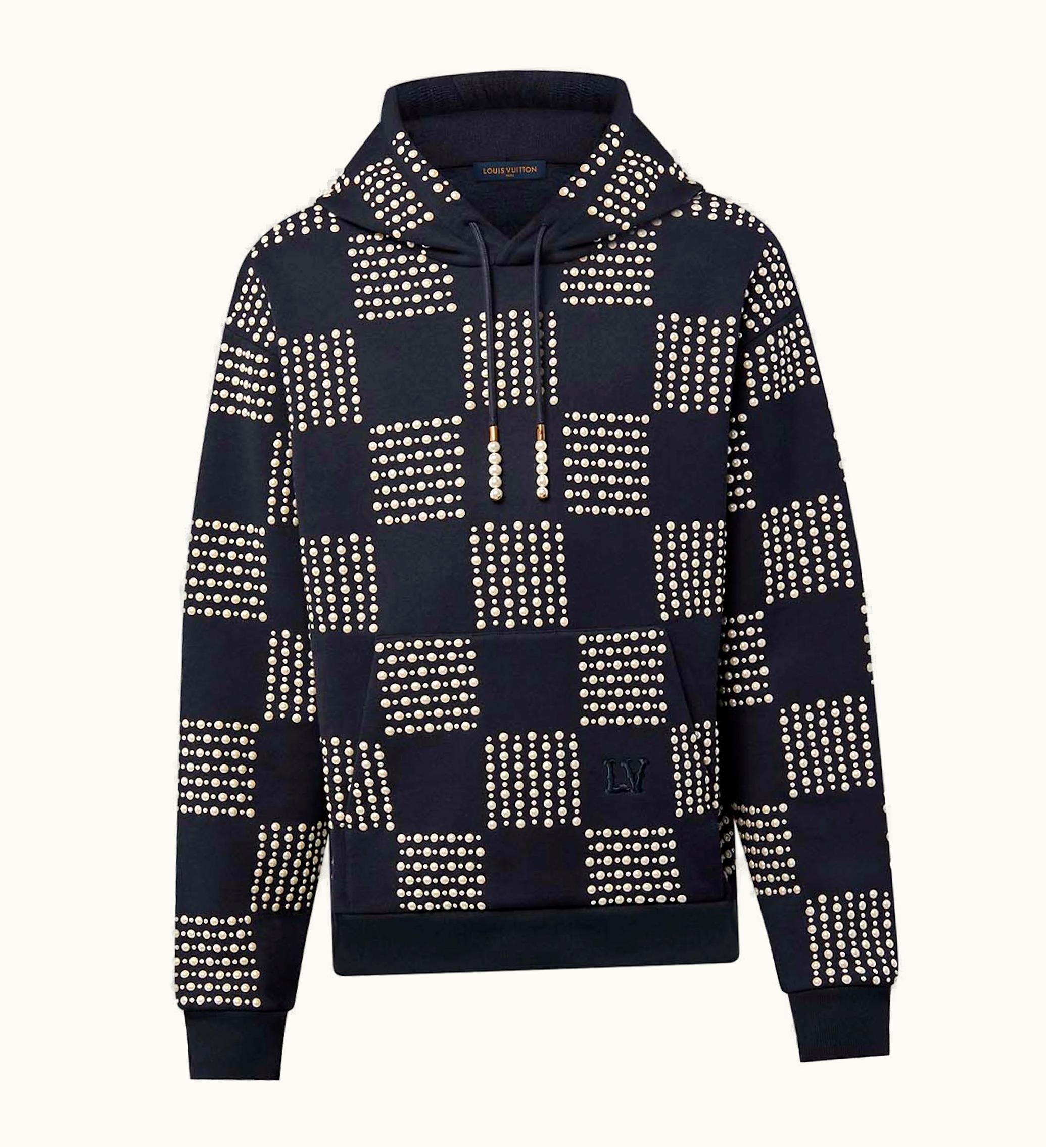 Louis Vuitton Cotton Hoodie With Pearl Damier Embroidery Dark Night Blue