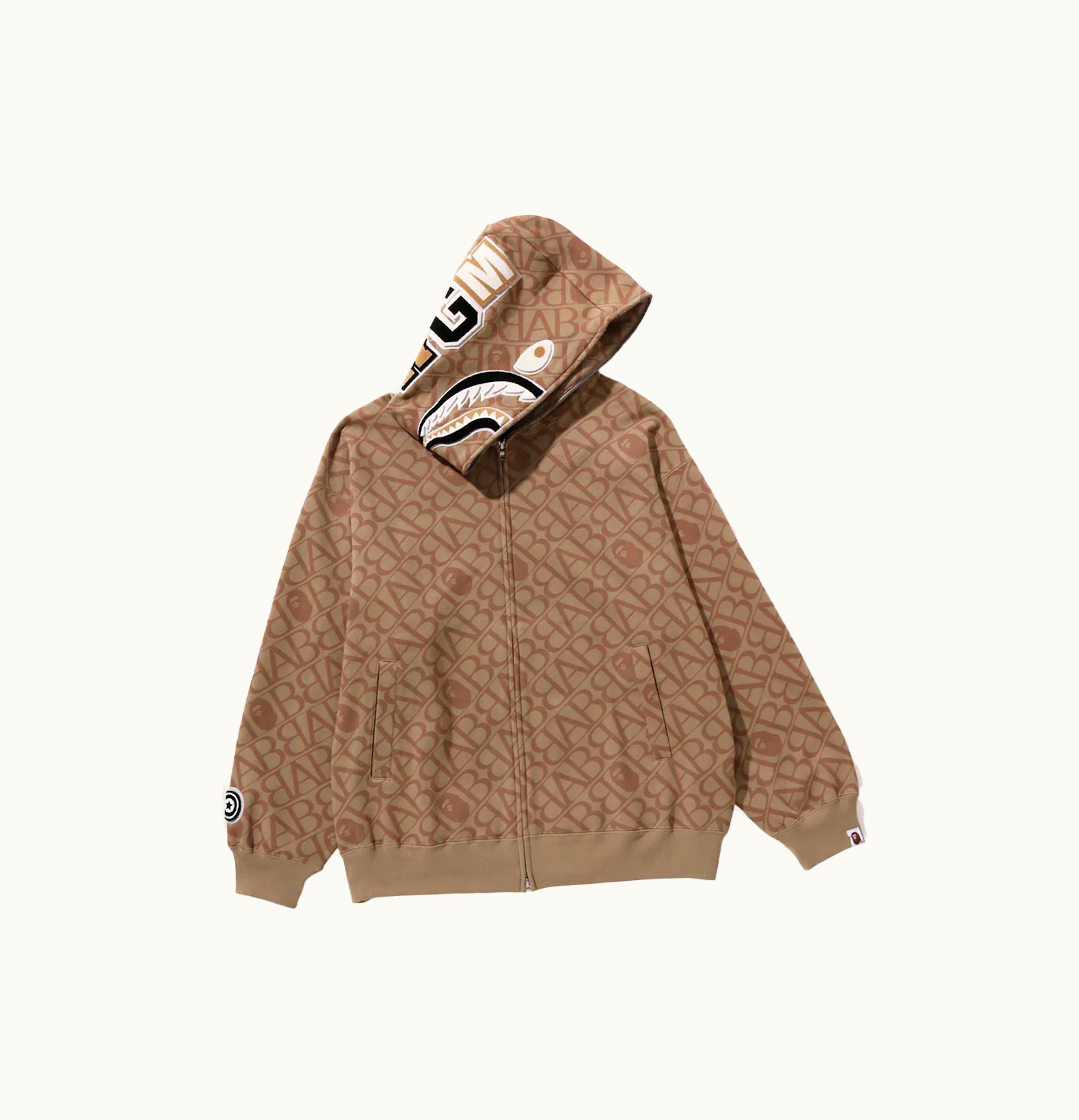 BAPE BAPE Sport Monogram Shark Hoodie Beige