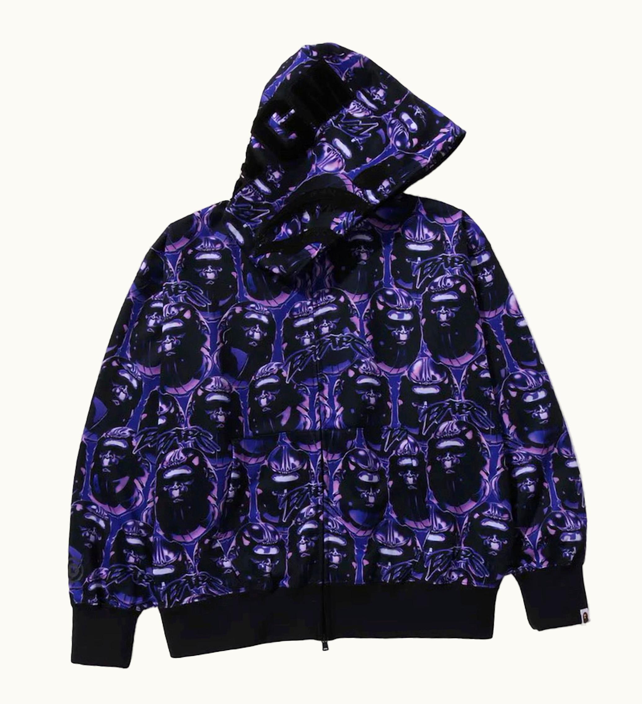 BAPE BAPE Ape Head Graffiti Shark Full Zip Hoodie Purple