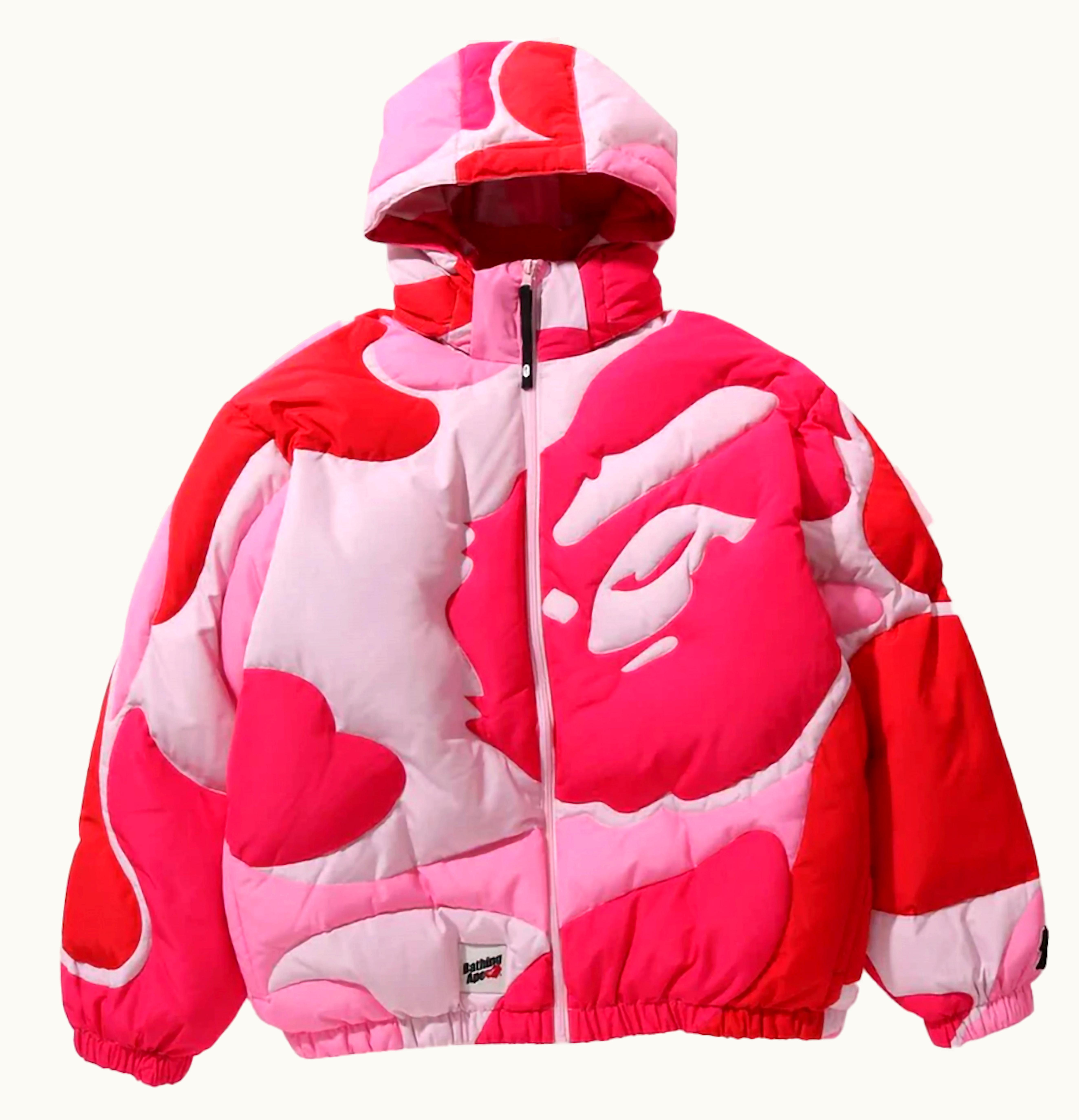 BAPE BAPE Mega Abc Camo Detachable Hoodie Puffer Down Jacket Pink