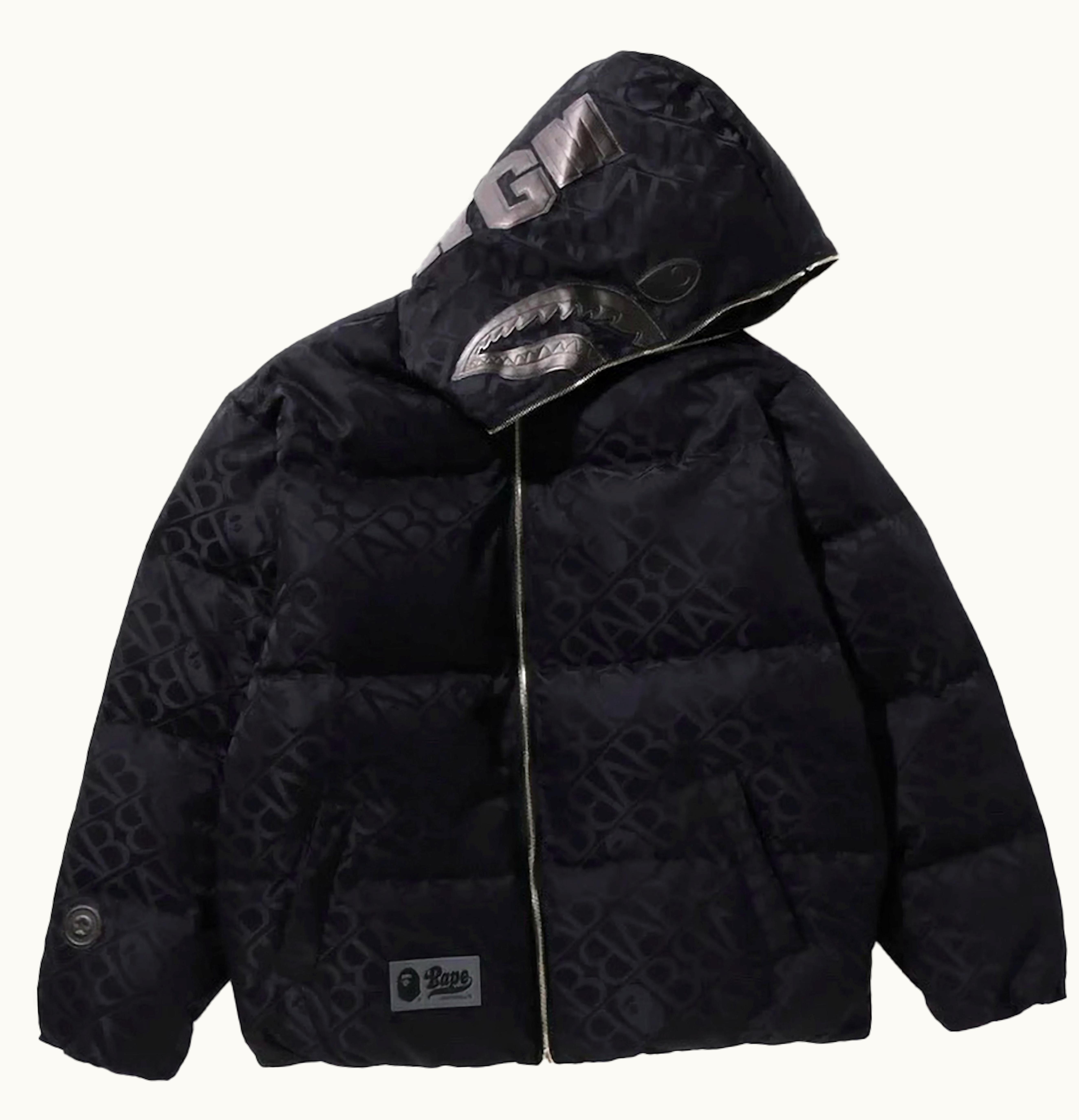 BAPE BAPE Sport Monogram Shark Hoodie Puffer Down Jacket Black