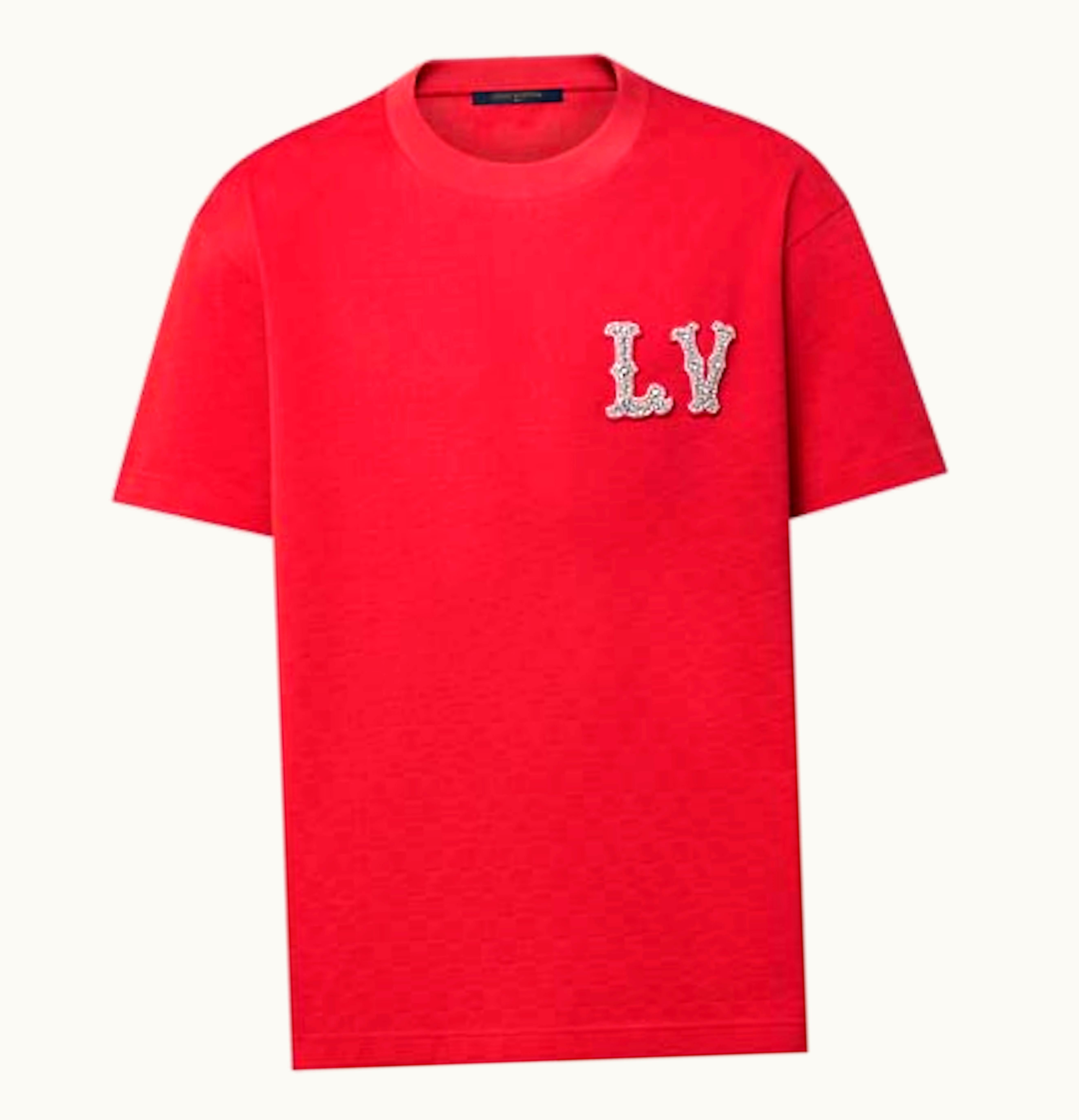 Louis Vuitton Louis Vuitton Cotton Pique T Shirt With Embroidered LV Patch Bright Red