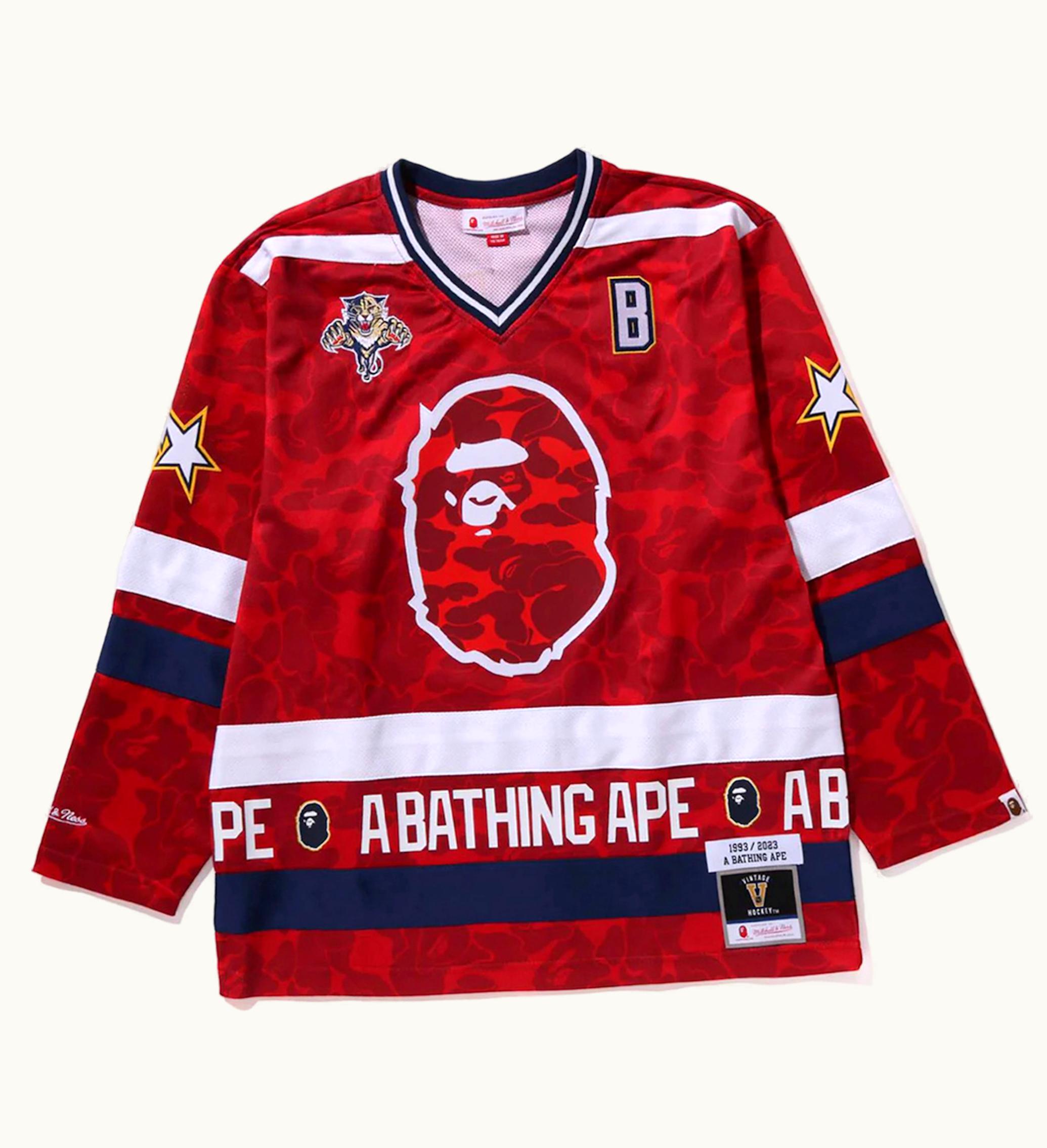 BAPE BAPE X Mitchell Ness Nhl Florida Panthers Mesh Hockey Jersey L S Tee Red
