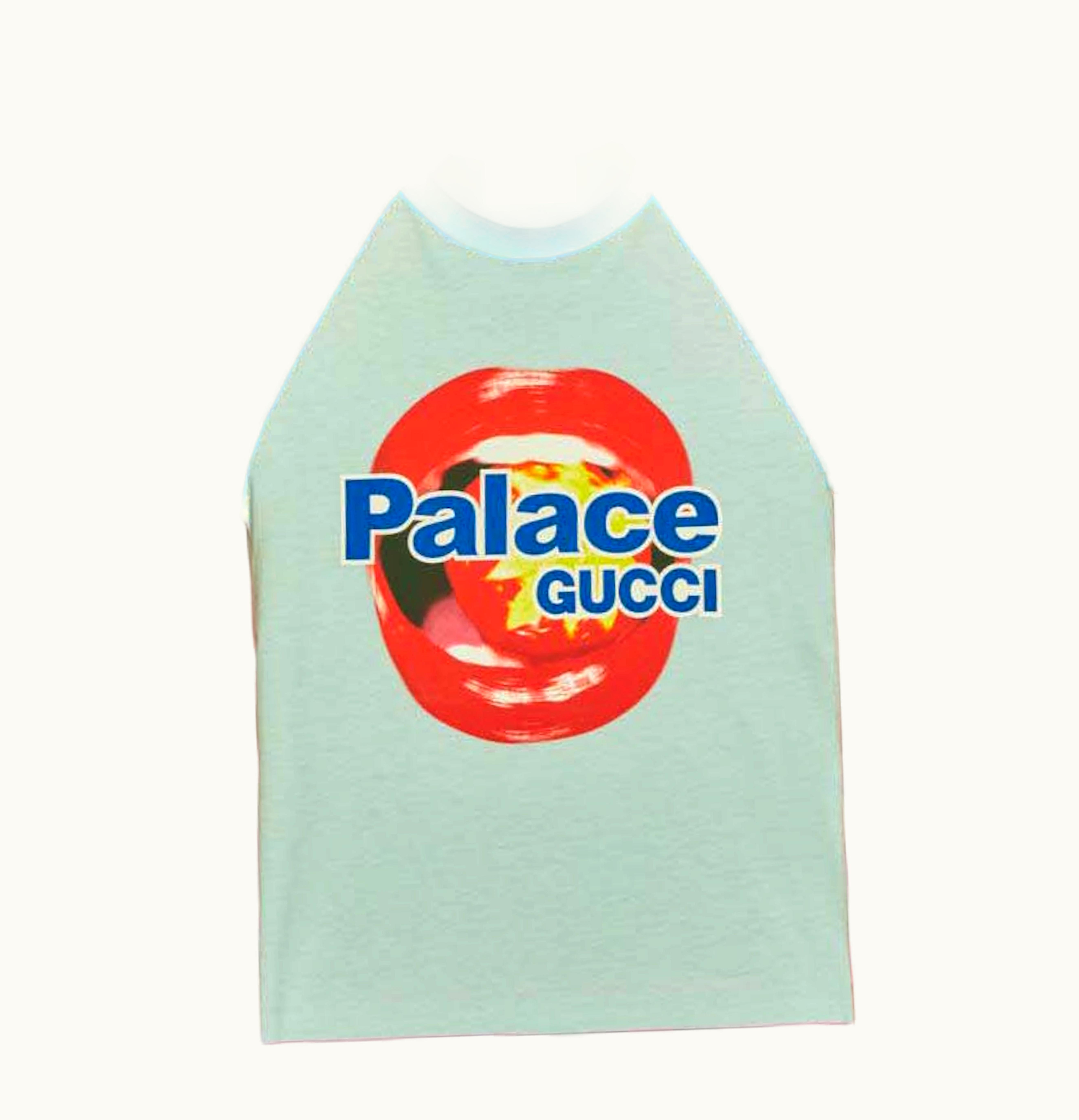 Palace Palace X Gucci Printed Cotton Jersey T Shirt Light Blue