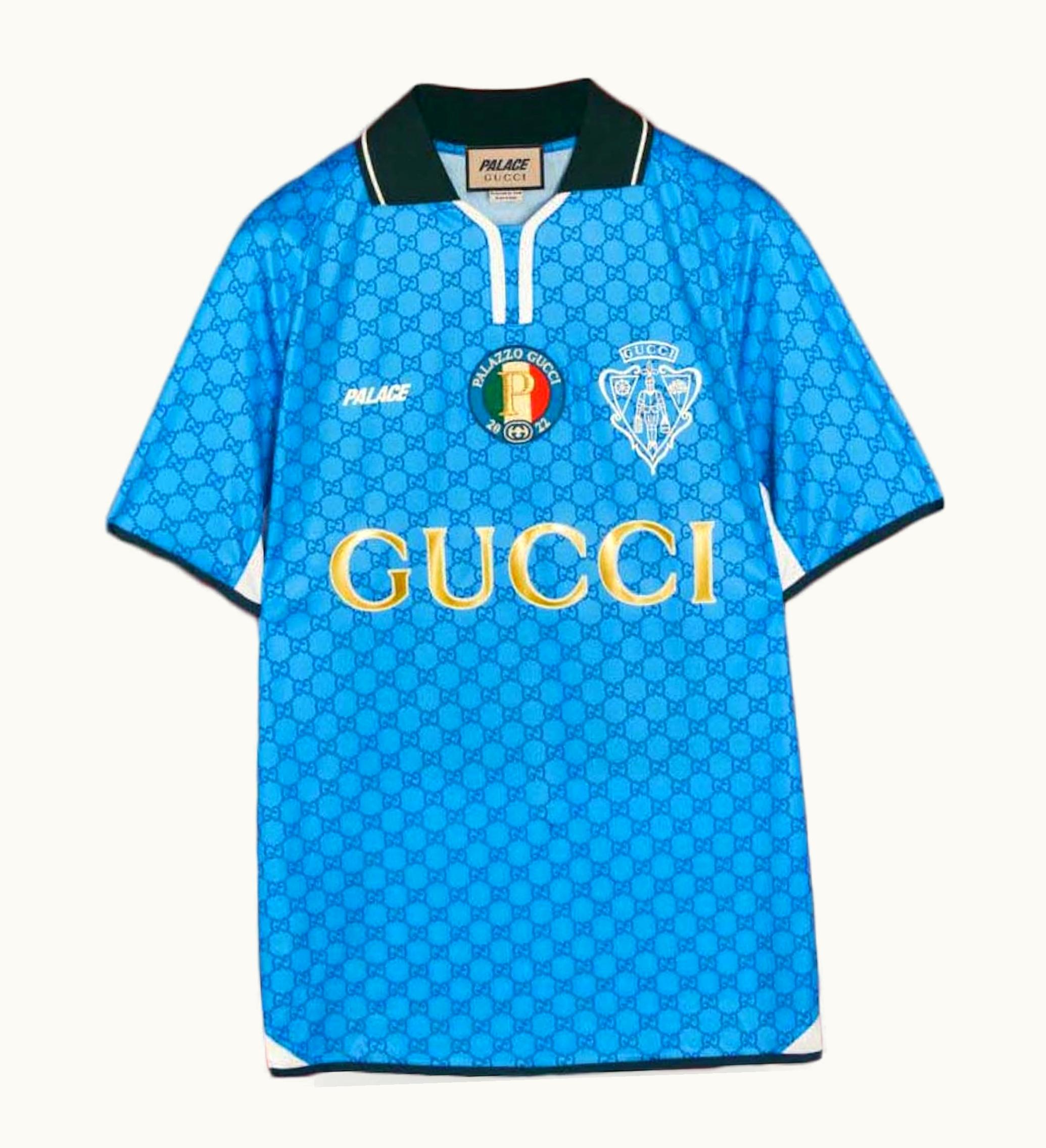 Palace Palace X Gucci Printed All Over GG Football Technical Jersey T Shirt Blue