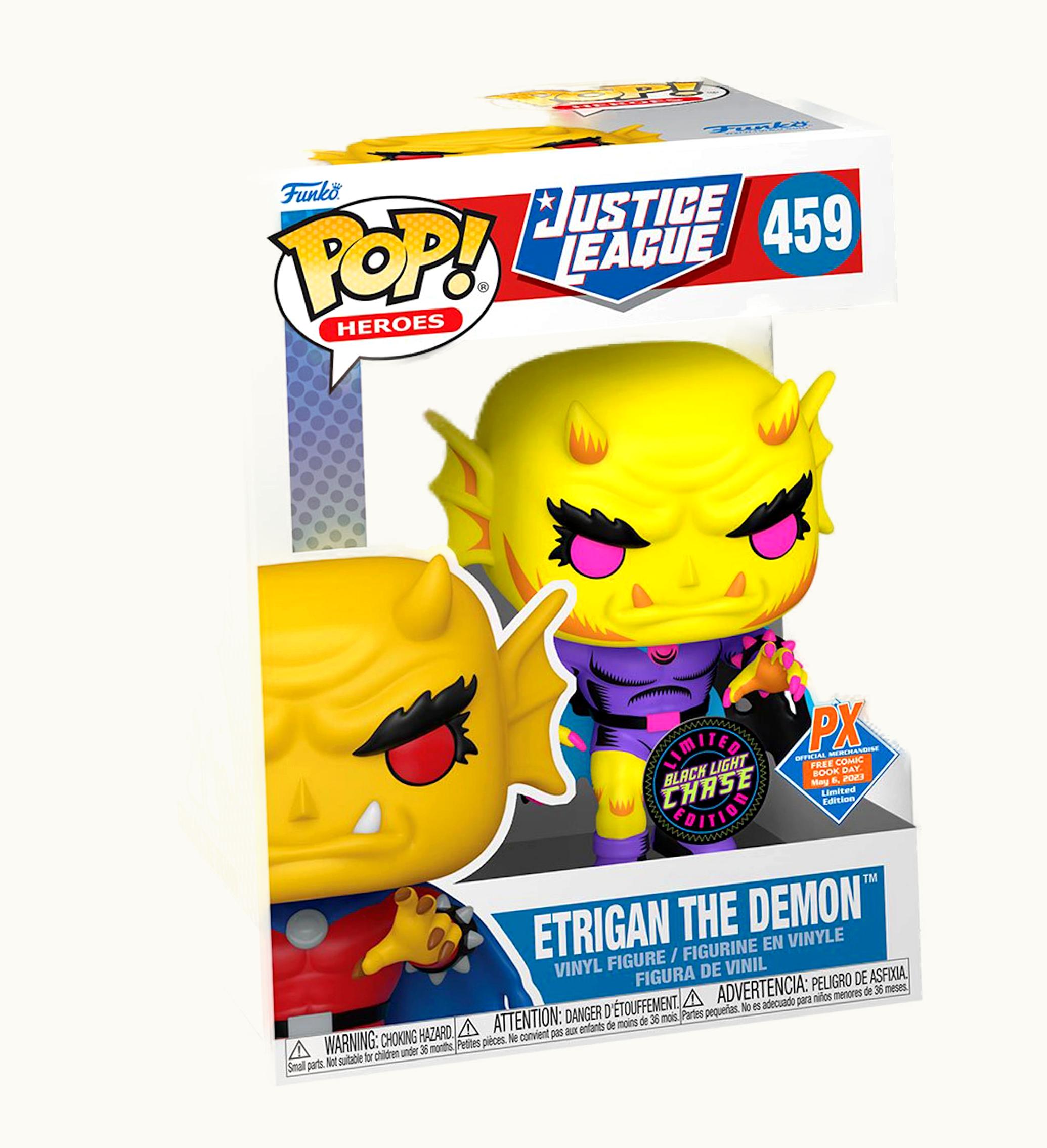 Funko Funko Pop Heroes Justice League Etrigan The Demon Px Previews Free Comic Book Day Exclusive Black Light Chase Edition Figure 459