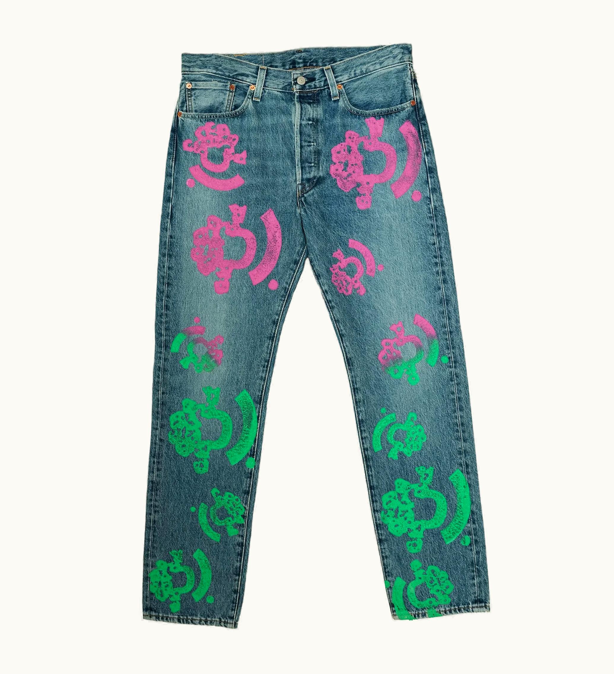 Denim Tears Bstroy Tears 501 Light Wash Jean Pink Green