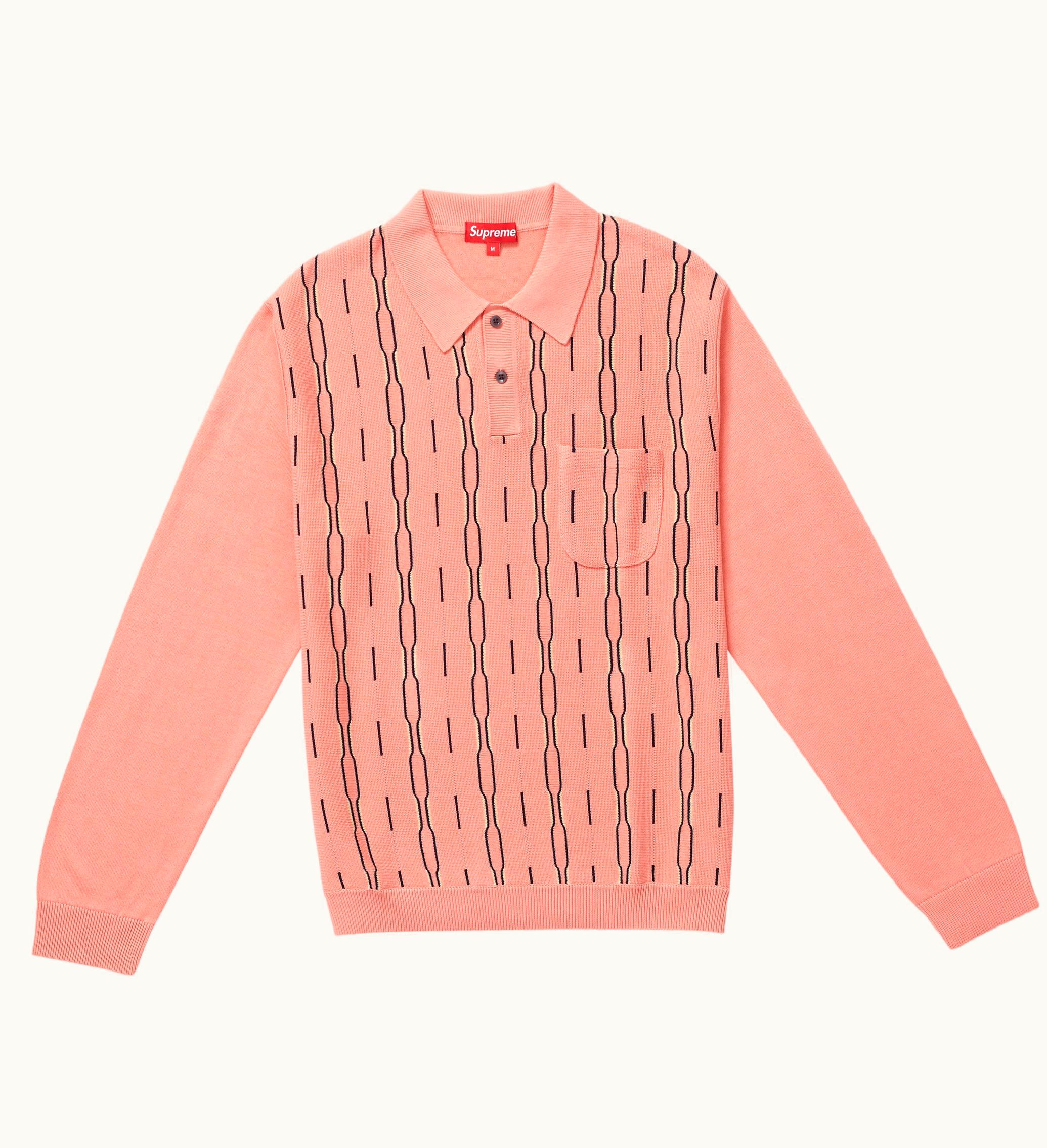 Supreme Supreme Vertical Stripe Knit L S Polo Light Pink
