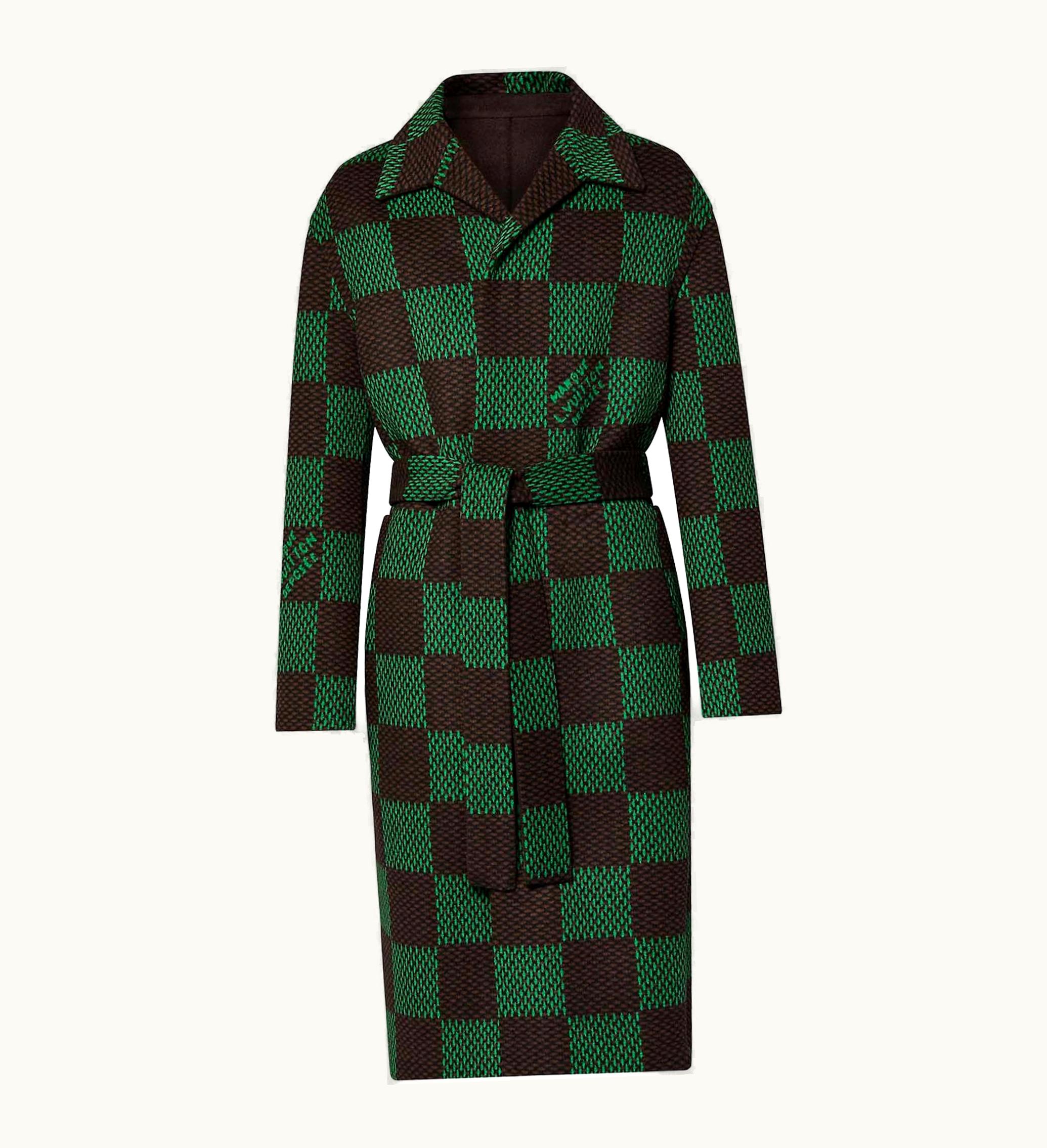 Louis Vuitton Louis Vuitton Damier Double Face Wool Mix Belted Coat Jolly Green