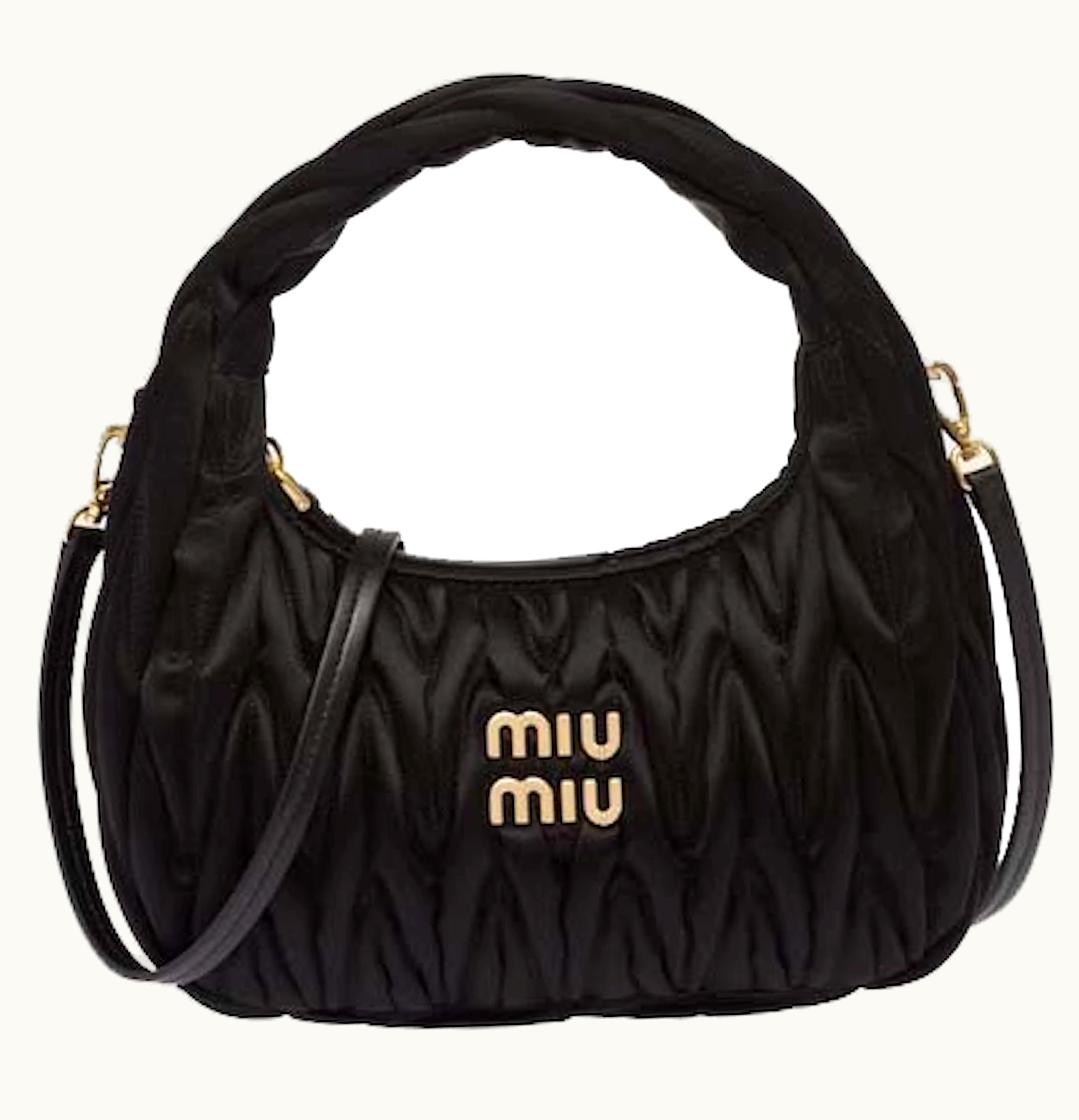 Miu Miu Miu Miu Wander Matelasse Satin Mini Hobo Bag Black