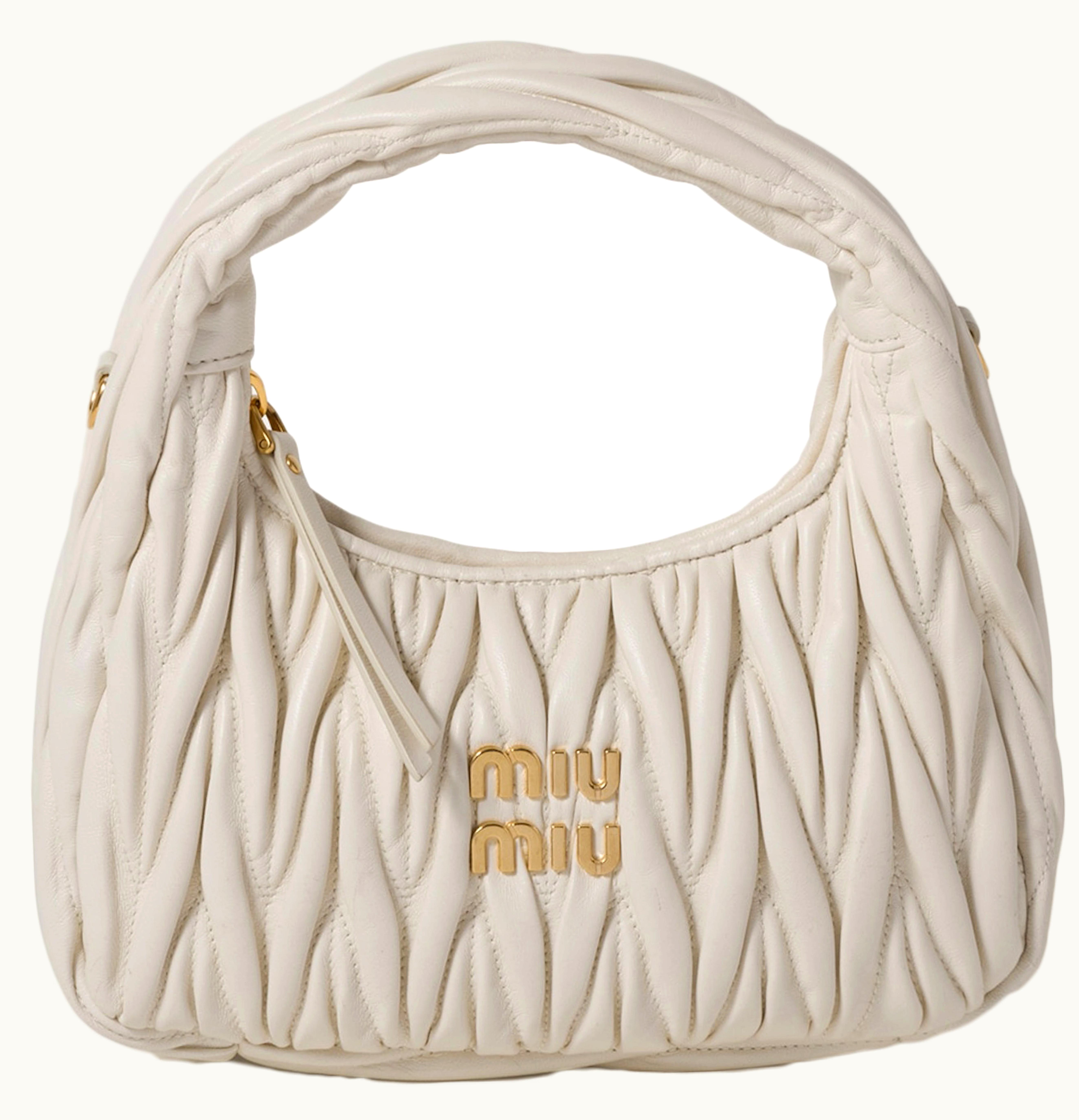 Miu Miu Miu Miu Wander Matelasse Nappa Leather Mini Hobo Bag White