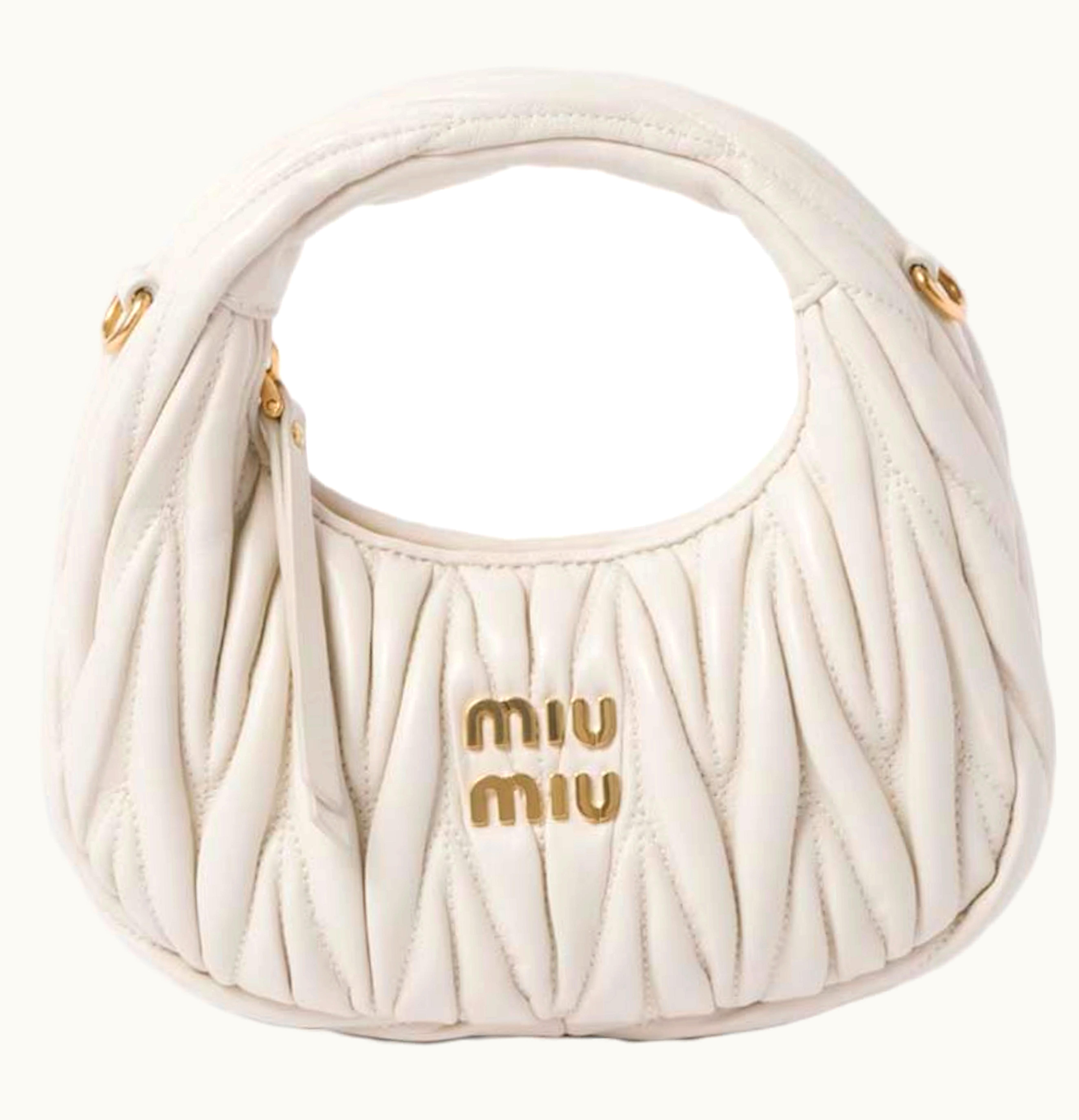Miu Miu Miu Miu Wander Matelasse Nappa Leather Hobo Mini Bag White