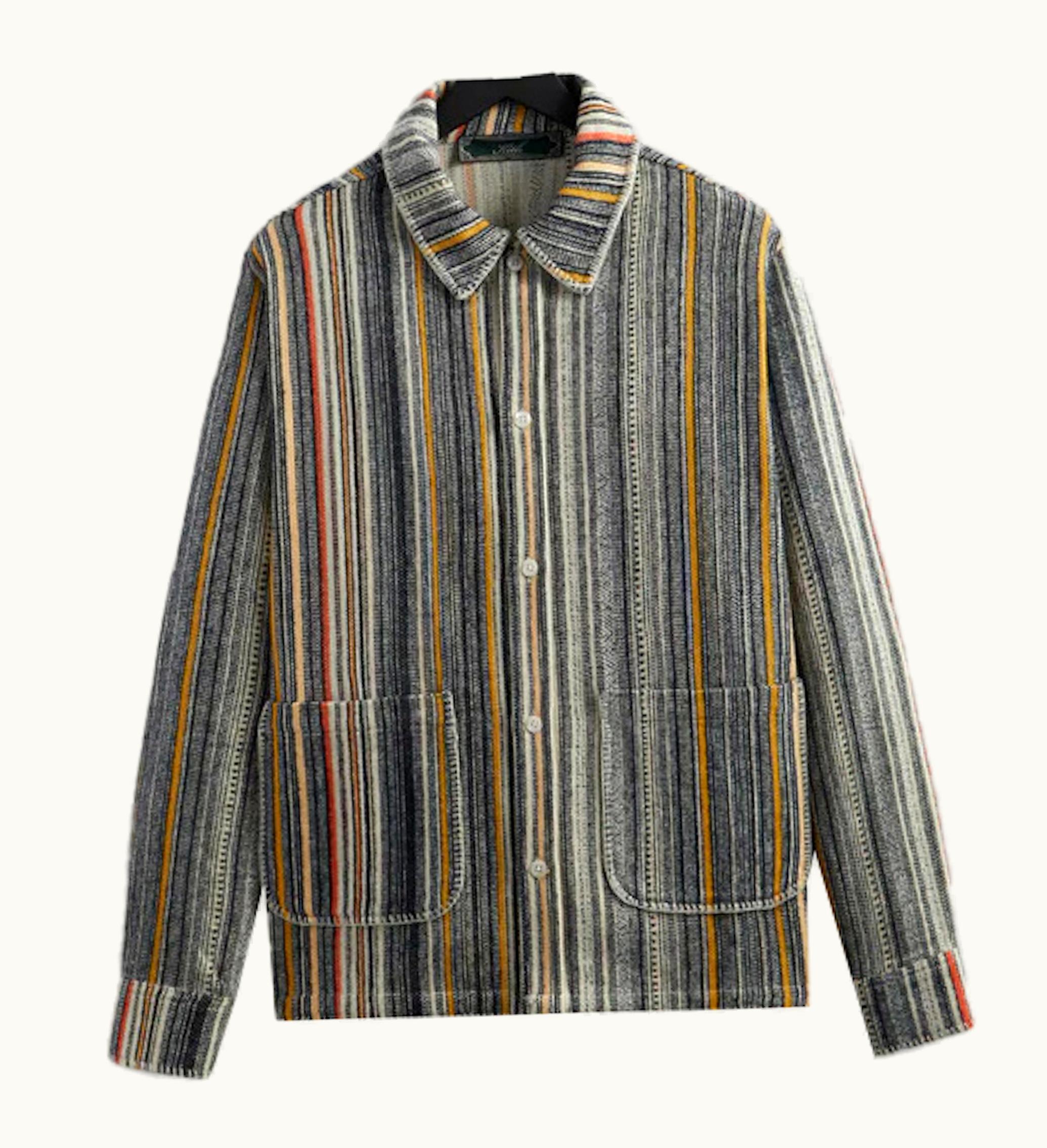 Kith Kith Multi Stripe L S Boxy Collared Overshirt Sandrift