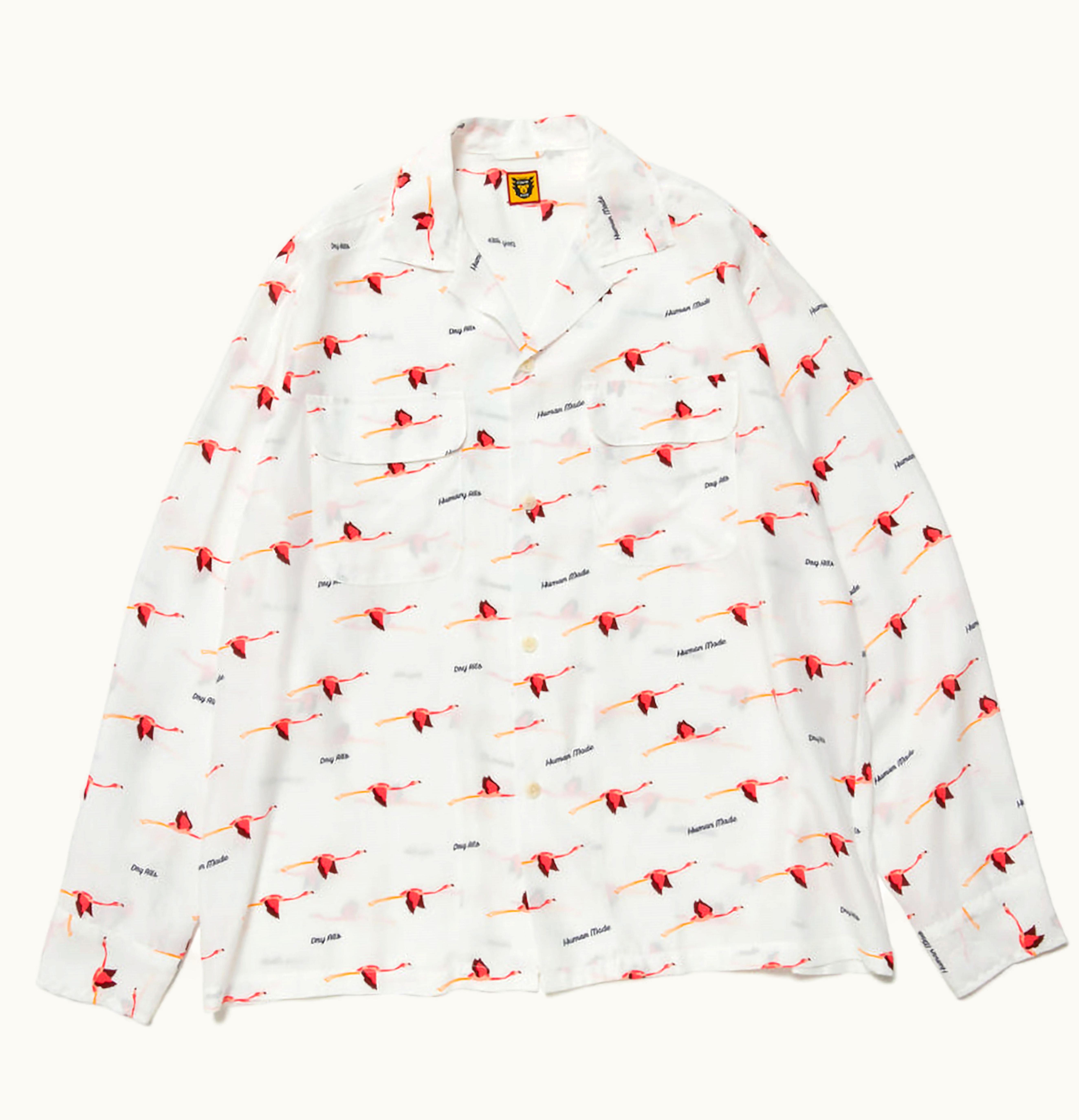 Human Made Human Made Flamingo Open Collar L S Shirt White